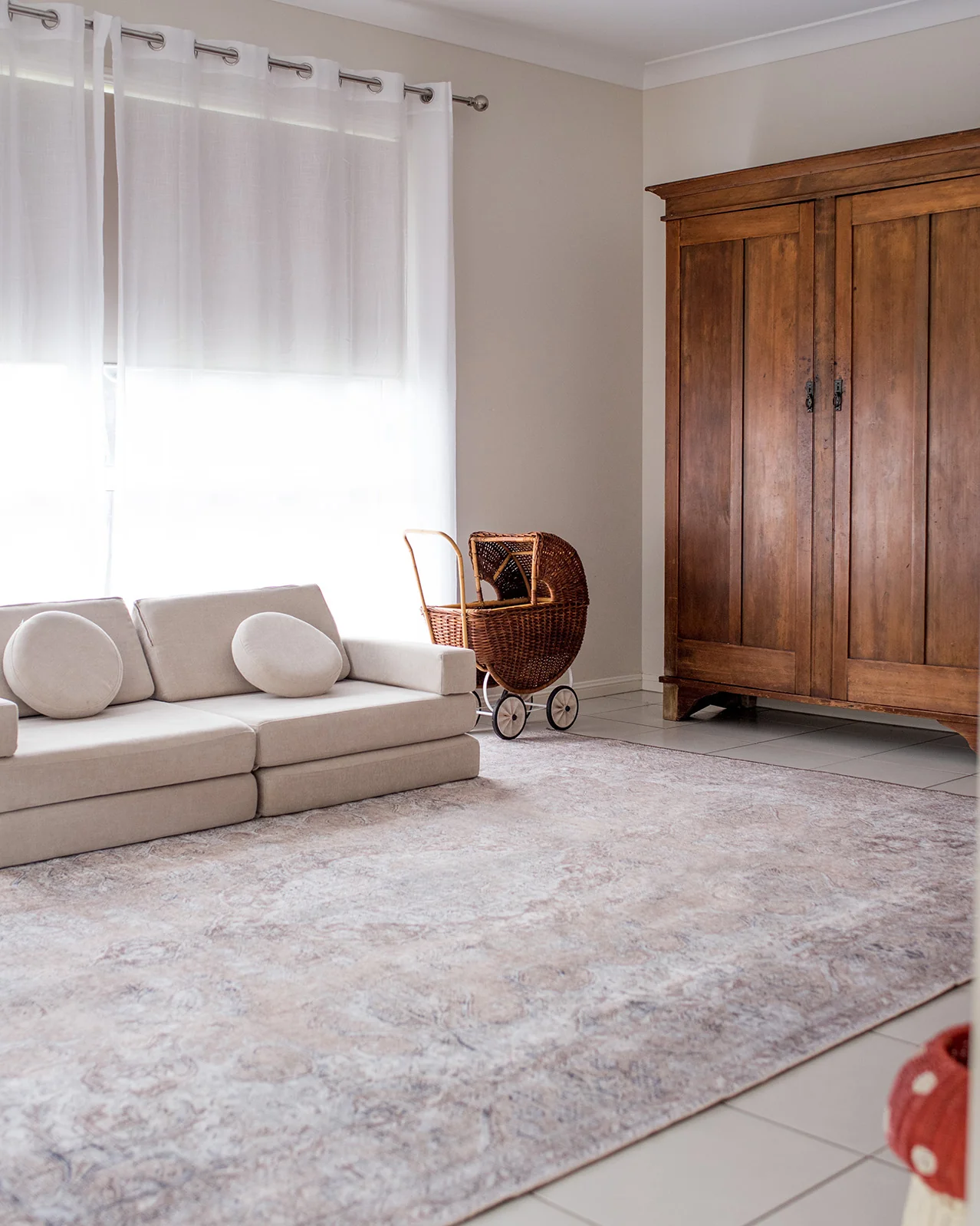 Tinka Beige and Grey Traditional Distressed Washable Rug - Image 2