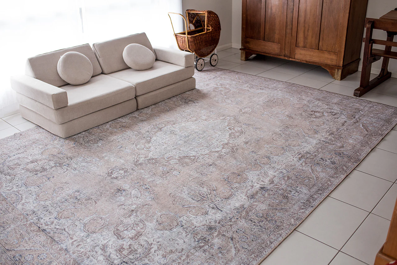 Tinka Beige and Grey Traditional Distressed Washable Rug - Image 3