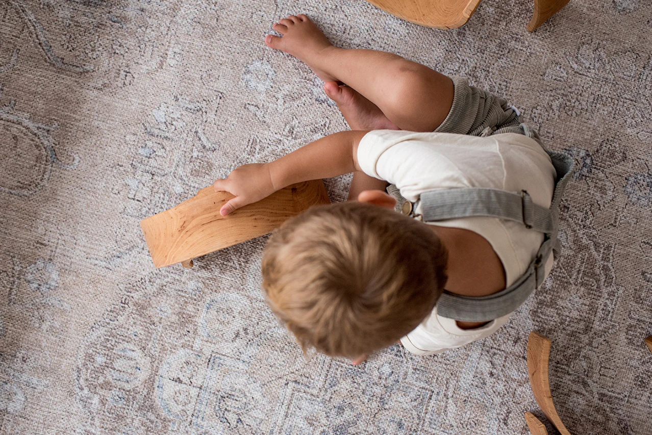 Tinka Beige and Grey Traditional Distressed Washable Rug - Image 5