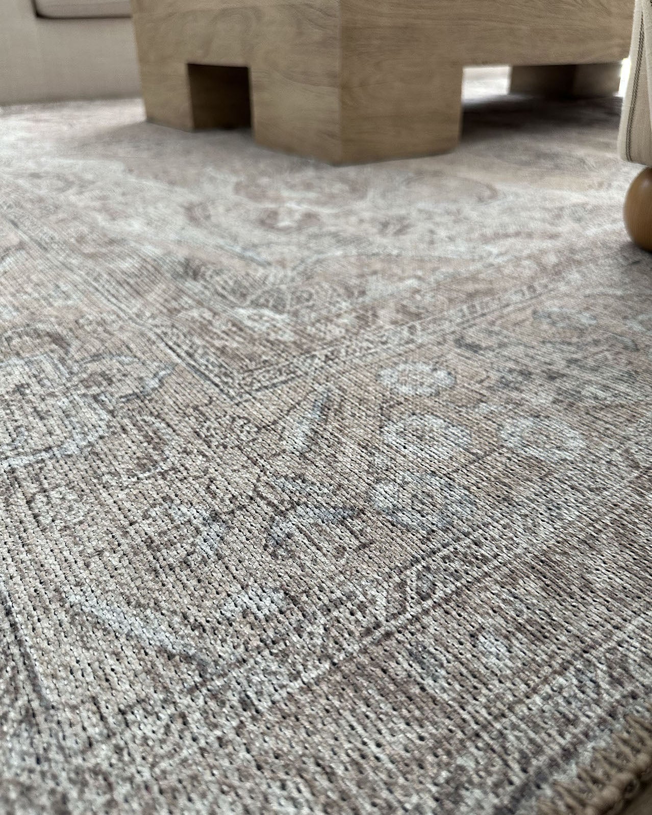 Tinka Beige and Grey Traditional Distressed Washable Rug - Image 6