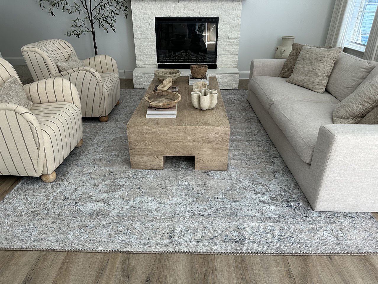Tinka Beige and Grey Traditional Distressed Washable Rug - Image 9