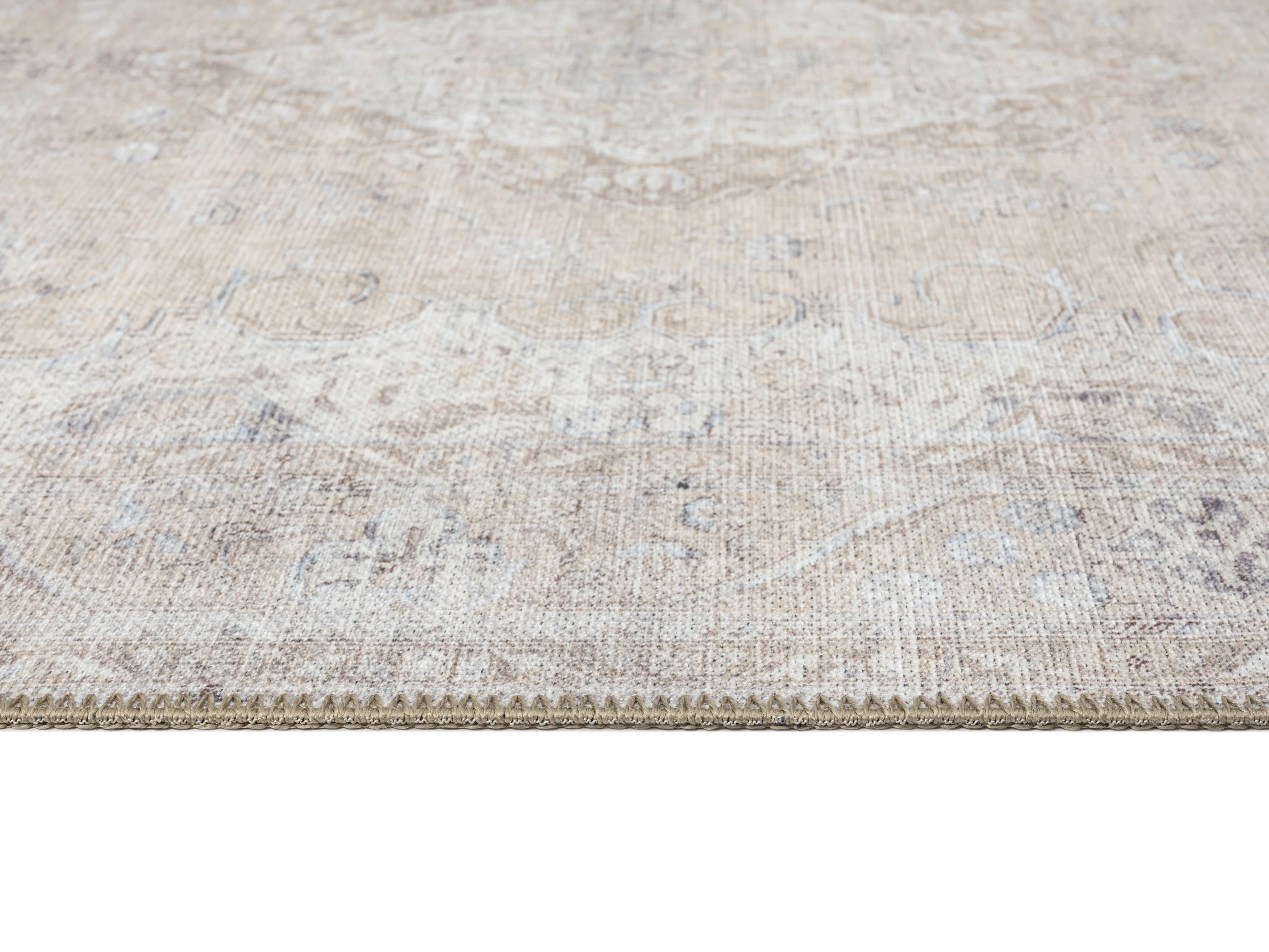 Tinka Beige and Grey Traditional Distressed Washable Runner Rug - Image 14