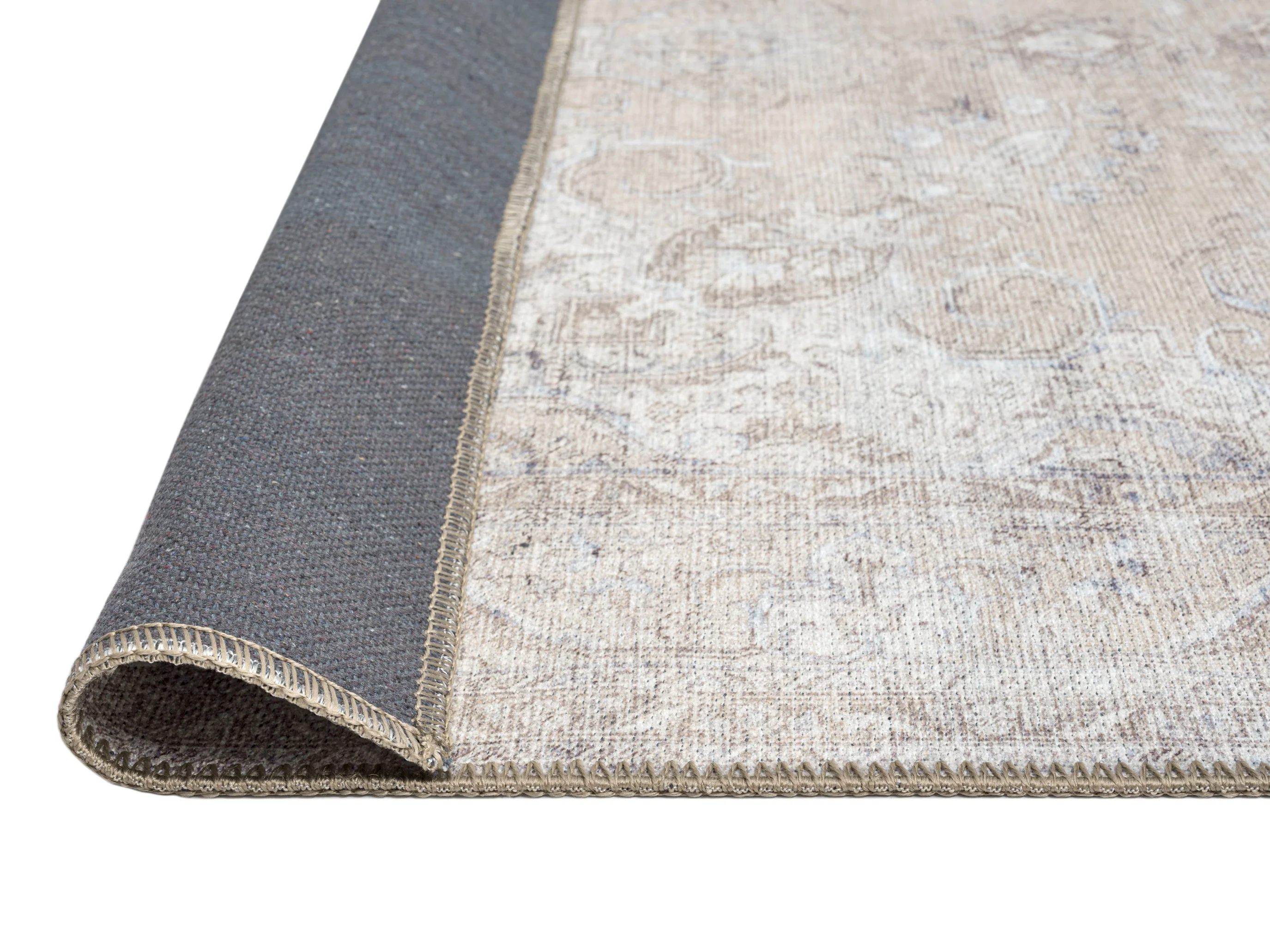 Tinka Beige and Grey Traditional Distressed Washable Runner Rug - Image 15