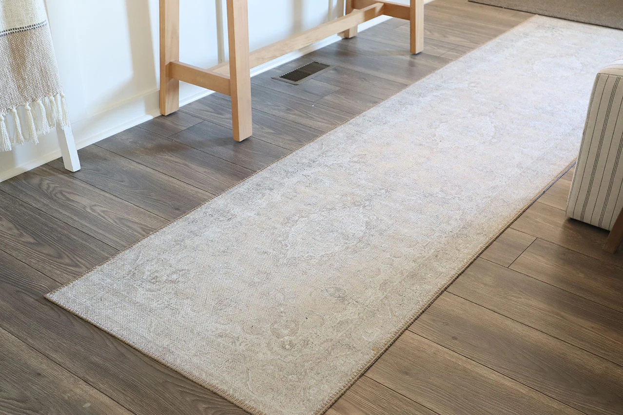 Tinka Beige and Grey Traditional Distressed Washable Runner Rug - Image 3