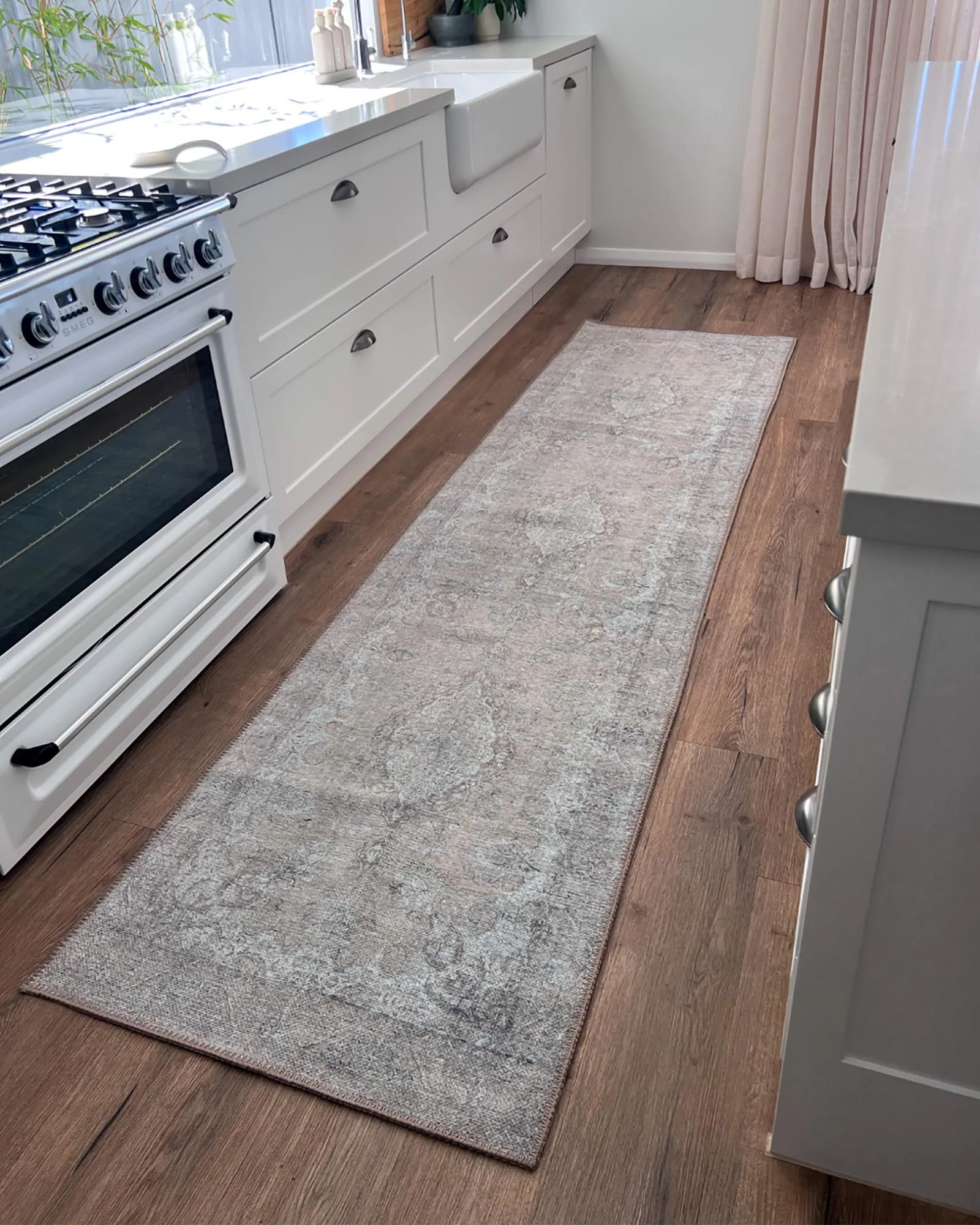Tinka Beige and Grey Traditional Distressed Washable Runner Rug - Image 7