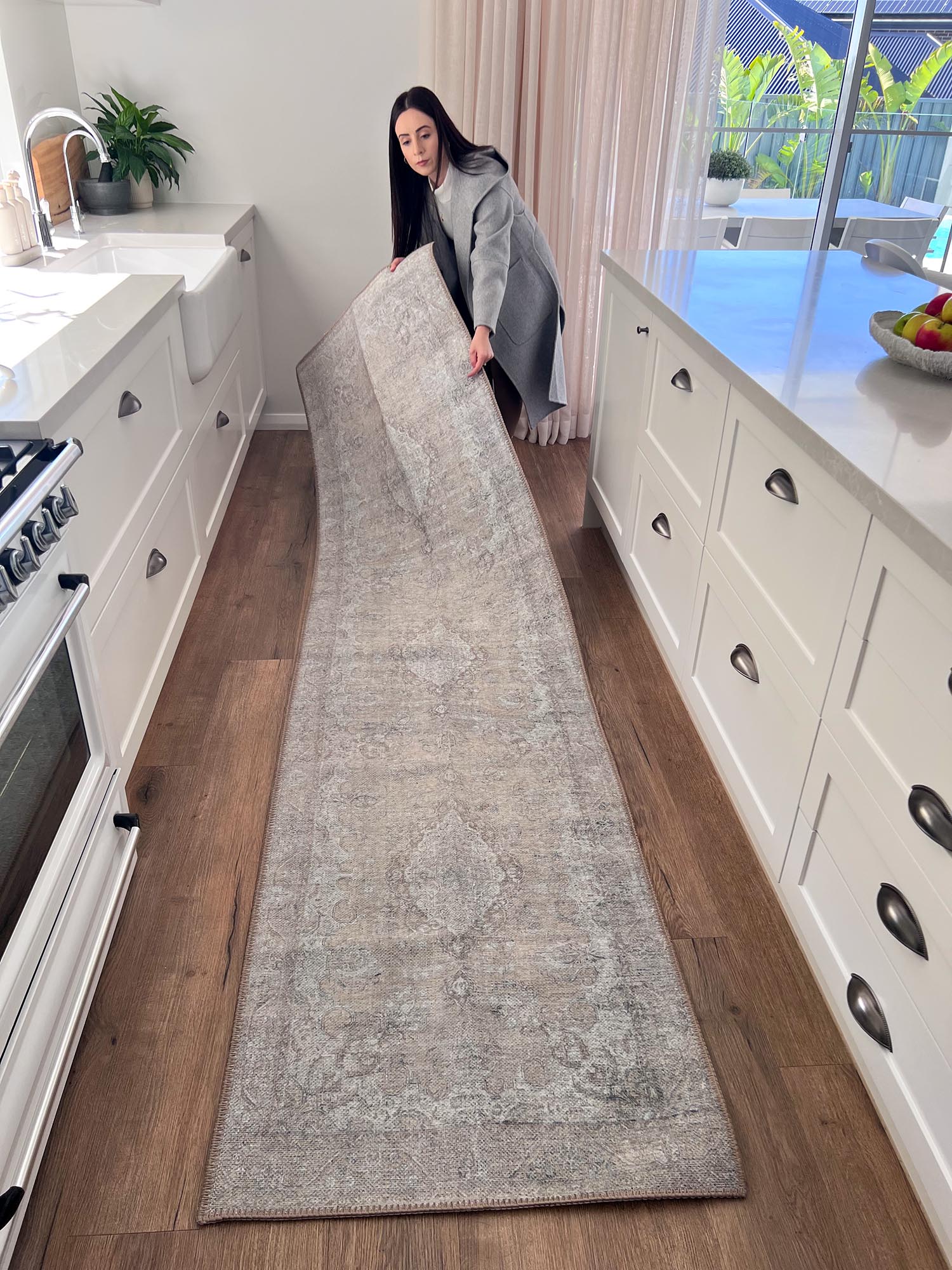 Tinka Beige and Grey Traditional Distressed Washable Runner Rug - Image 8