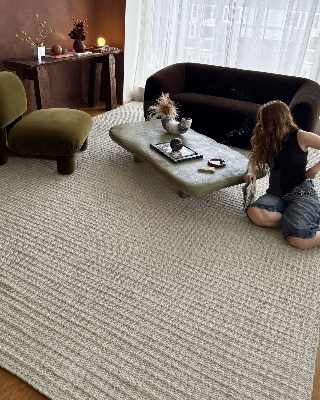 Tocarra Cream and Beige Chunky Wool Rug - Image 6