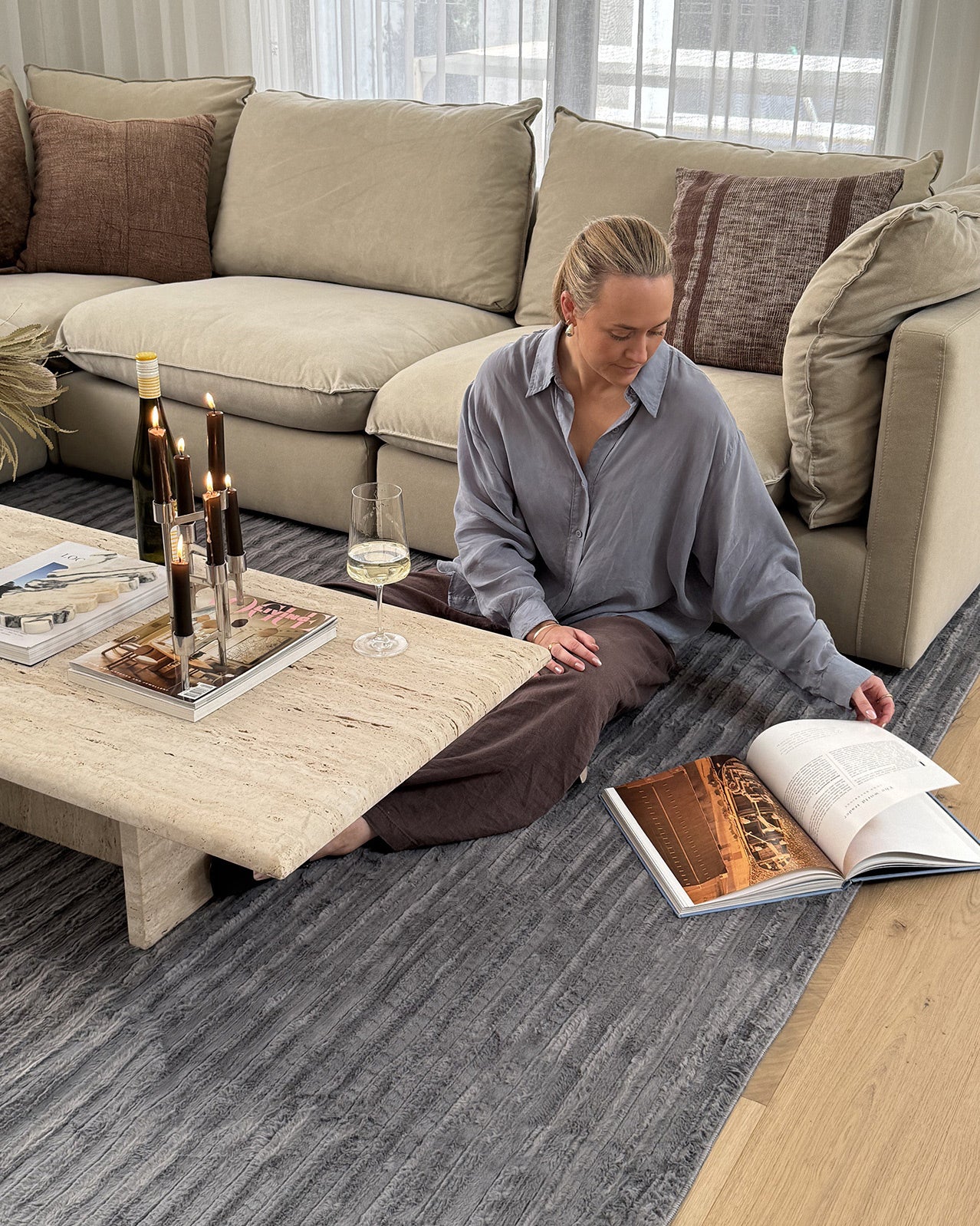 Tonca Grey Striped Washable Faux Fur Rug - Image 3
