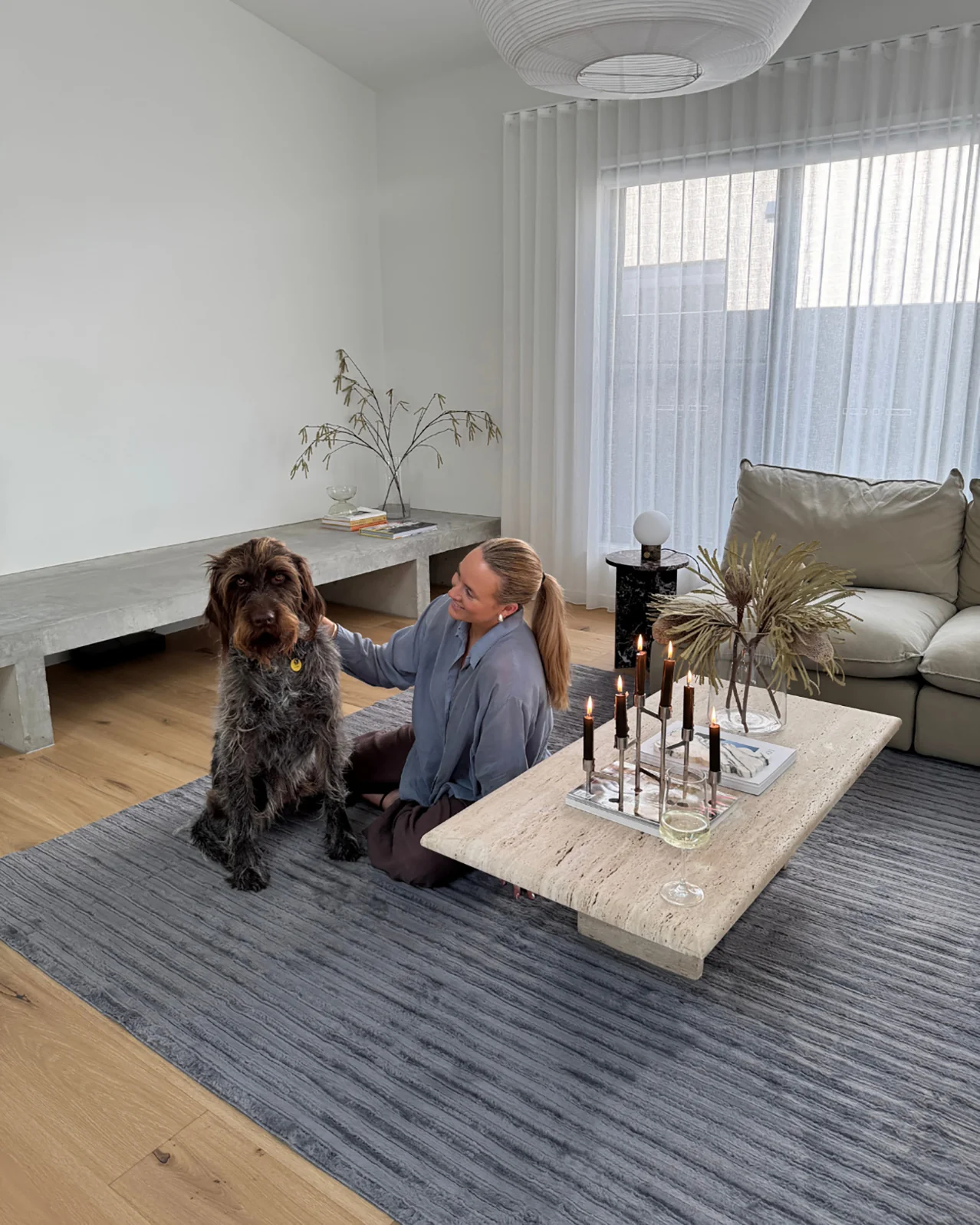 Tonca Grey Striped Washable Faux Fur Rug - Image 4