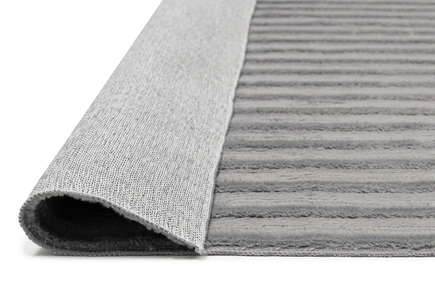 Tonca Grey Striped Washable Faux Fur Rug - Image 9