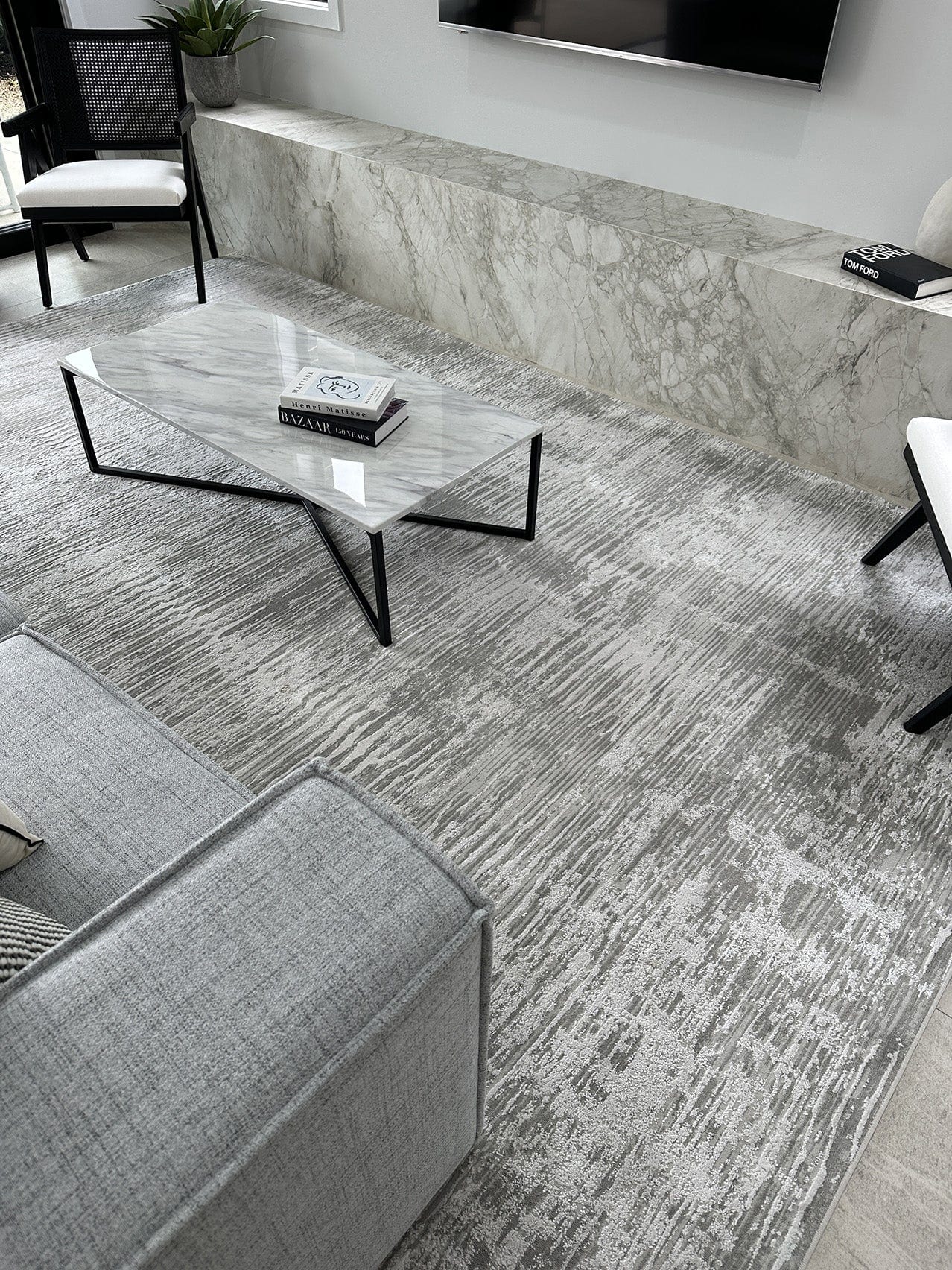 Valerie Ivory and Grey Distressed Tribal Rug - Image 2