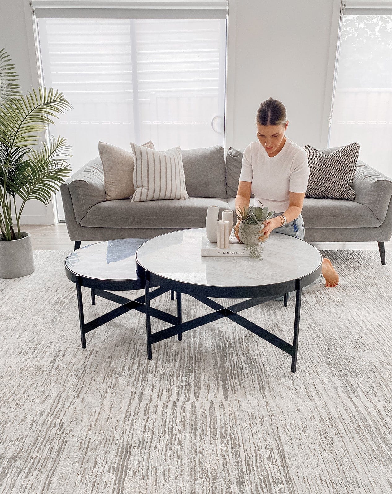 Valerie Ivory and Grey Distressed Tribal Rug - Image 6