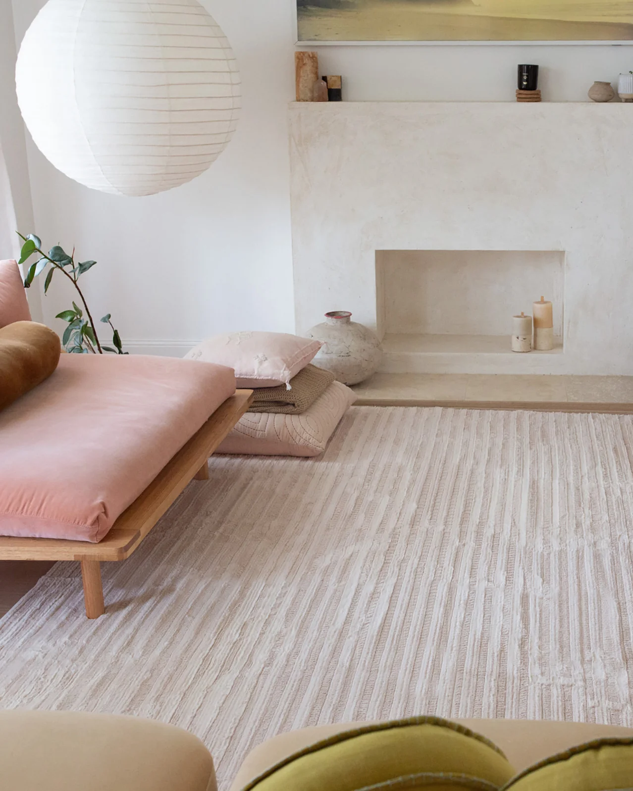 Veluz Cream Striped Washable Faux Fur Rug - Image 3