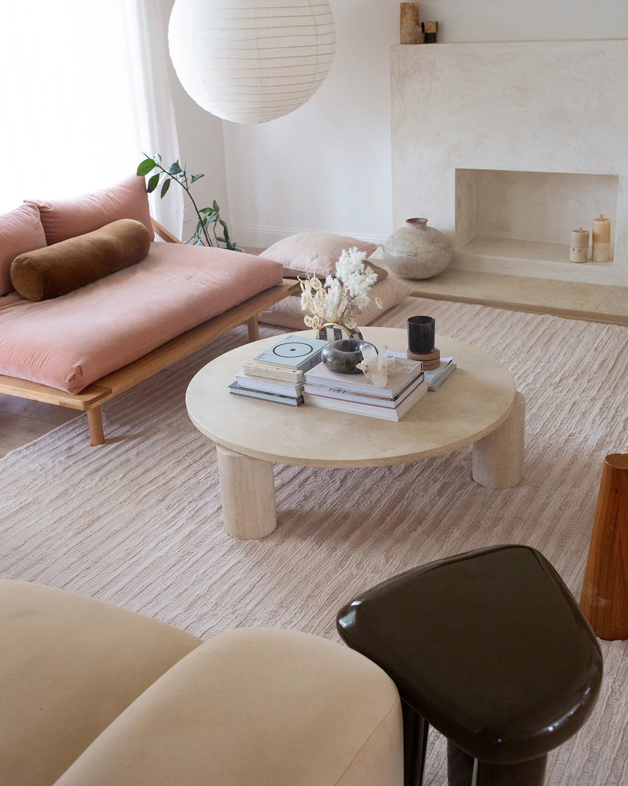 Veluz Cream Striped Washable Faux Fur Rug - Image 5
