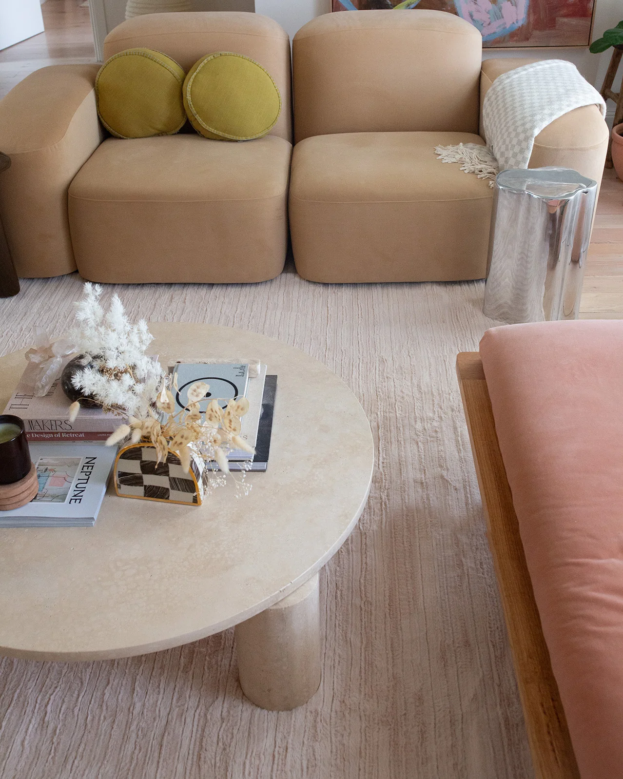 Veluz Cream Striped Washable Faux Fur Rug - Image 7