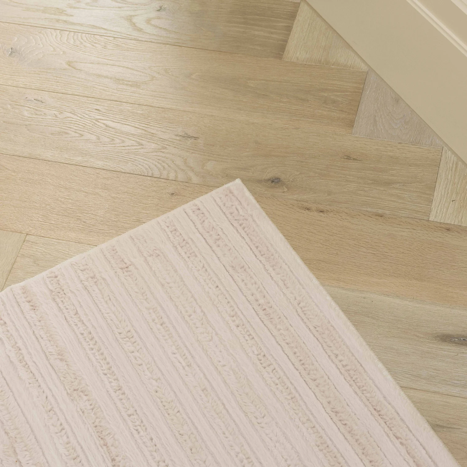 Veluz Cream Striped Washable Faux Fur Runner Rug - Image 3