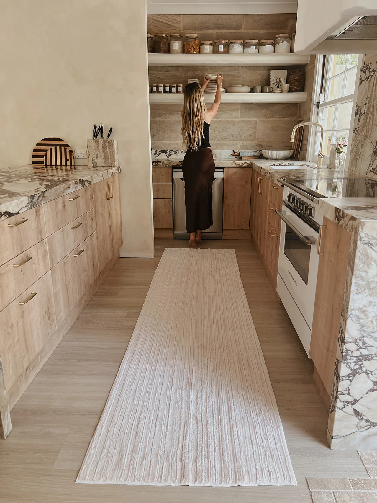 Veluz Cream Striped Washable Faux Fur Runner Rug - Image 6