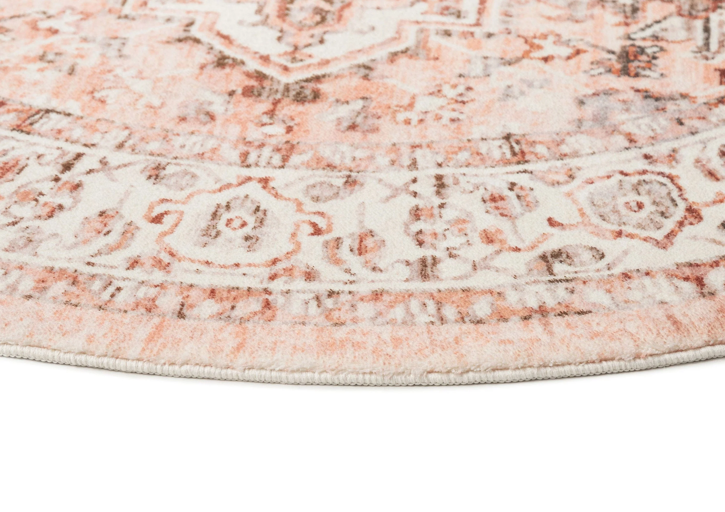 Veronique Peach and Brown Distressed Washable Round Rug - Image 5