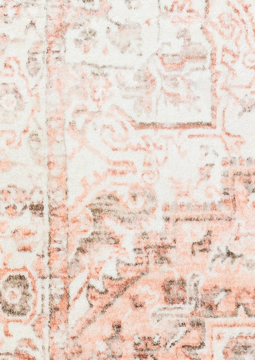 Veronique Peach and Brown Distressed Washable Round Rug - Image 7