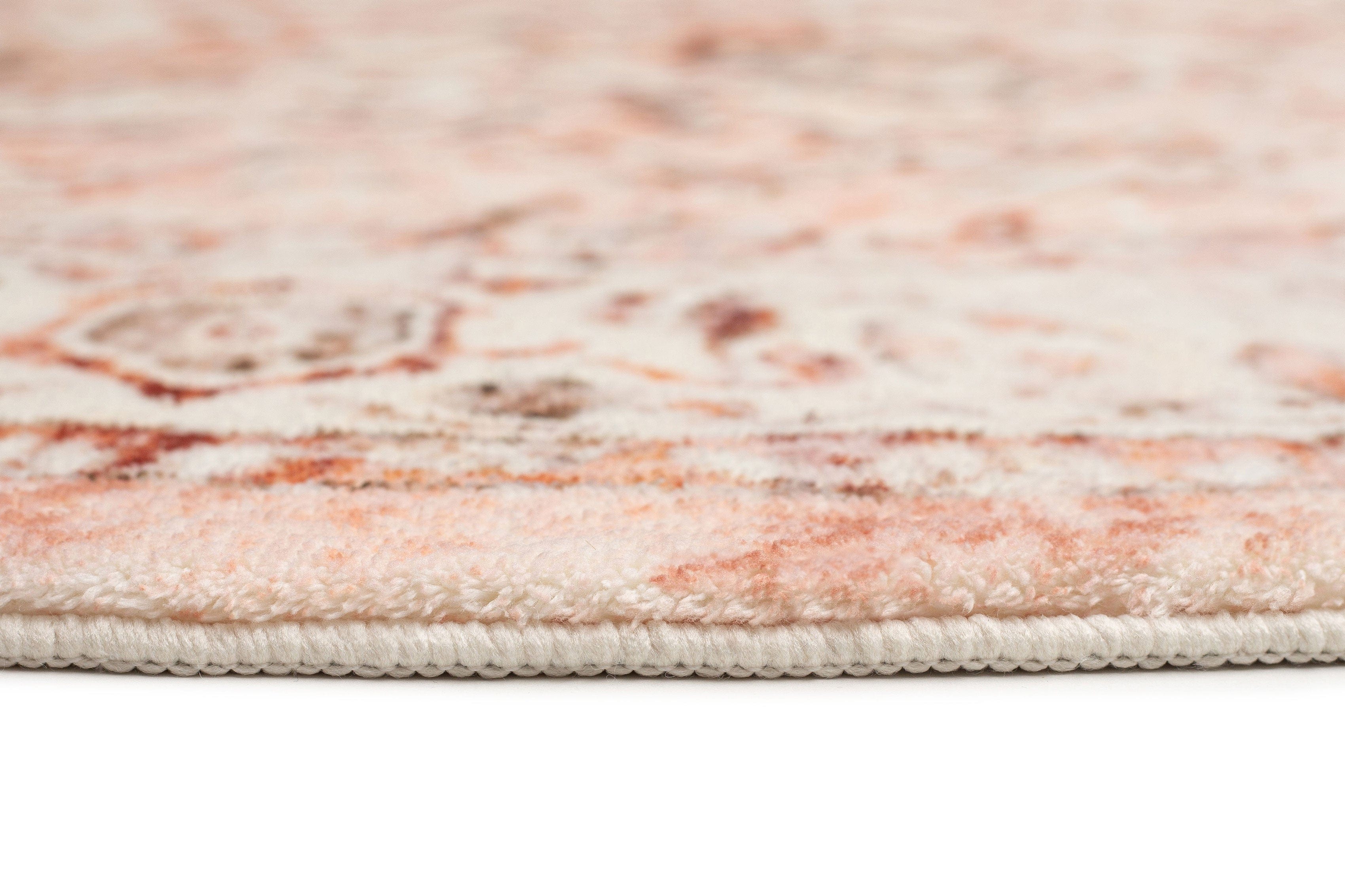 Veronique Peach and Brown Distressed Washable Round Rug - Image 8