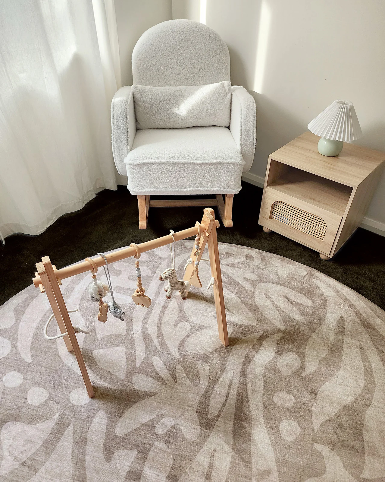 Viki Grey Beige Leaves Rollie Pollie Round Playmat - Image 2