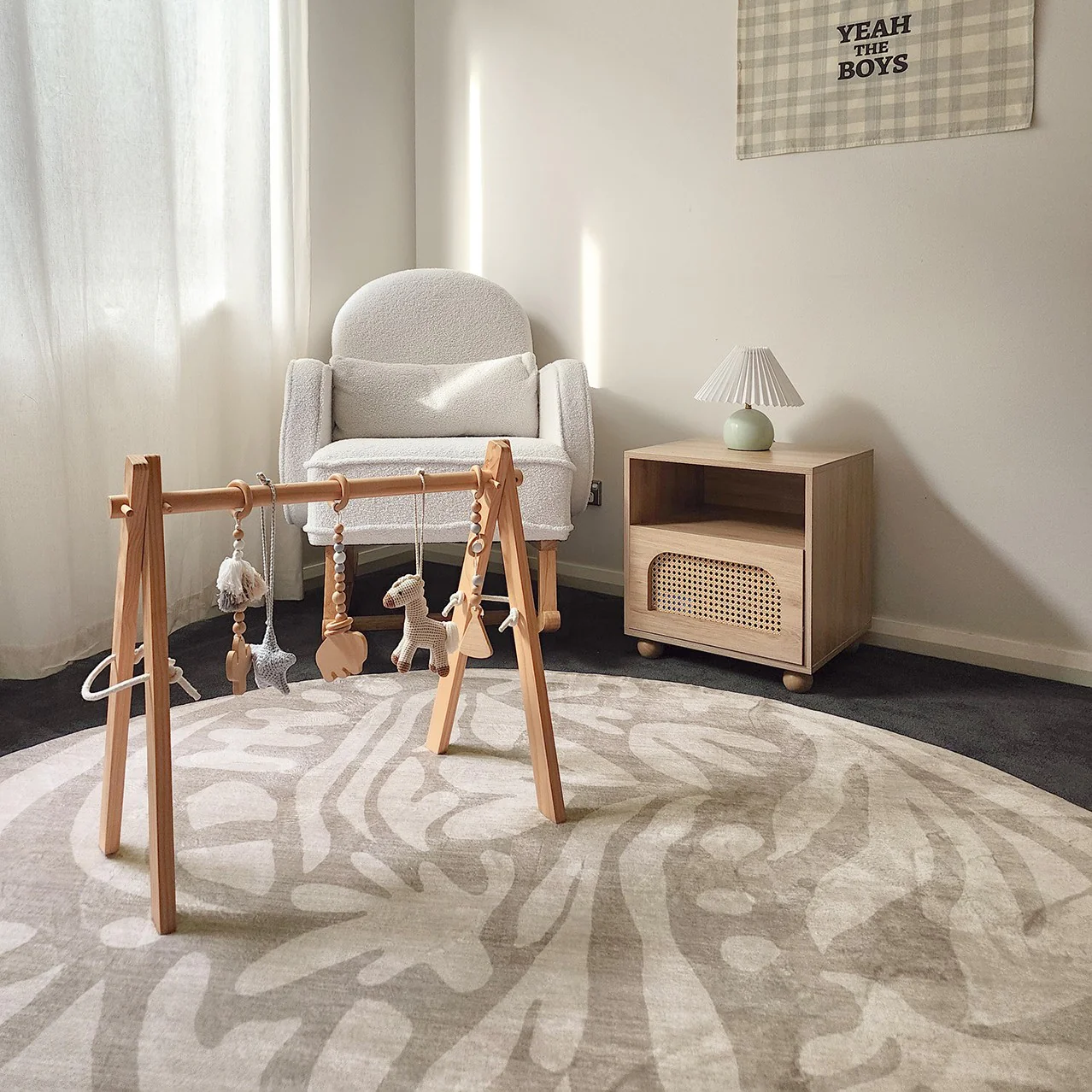 Viki Grey Beige Leaves Rollie Pollie Round Playmat - Image 3