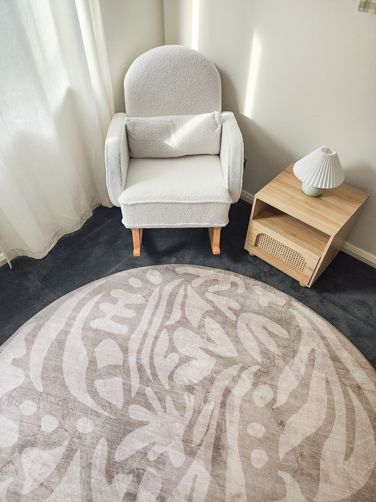 Viki Grey Beige Leaves Rollie Pollie Round Playmat - Image 4