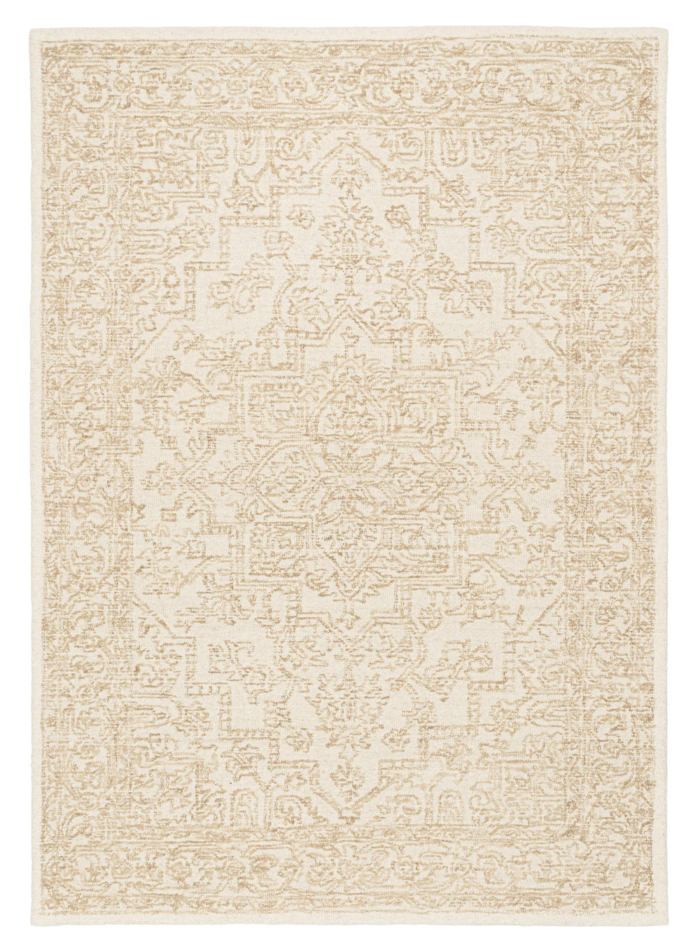 Waleska Ivory Taupe Medallion Tufted Wool Rug