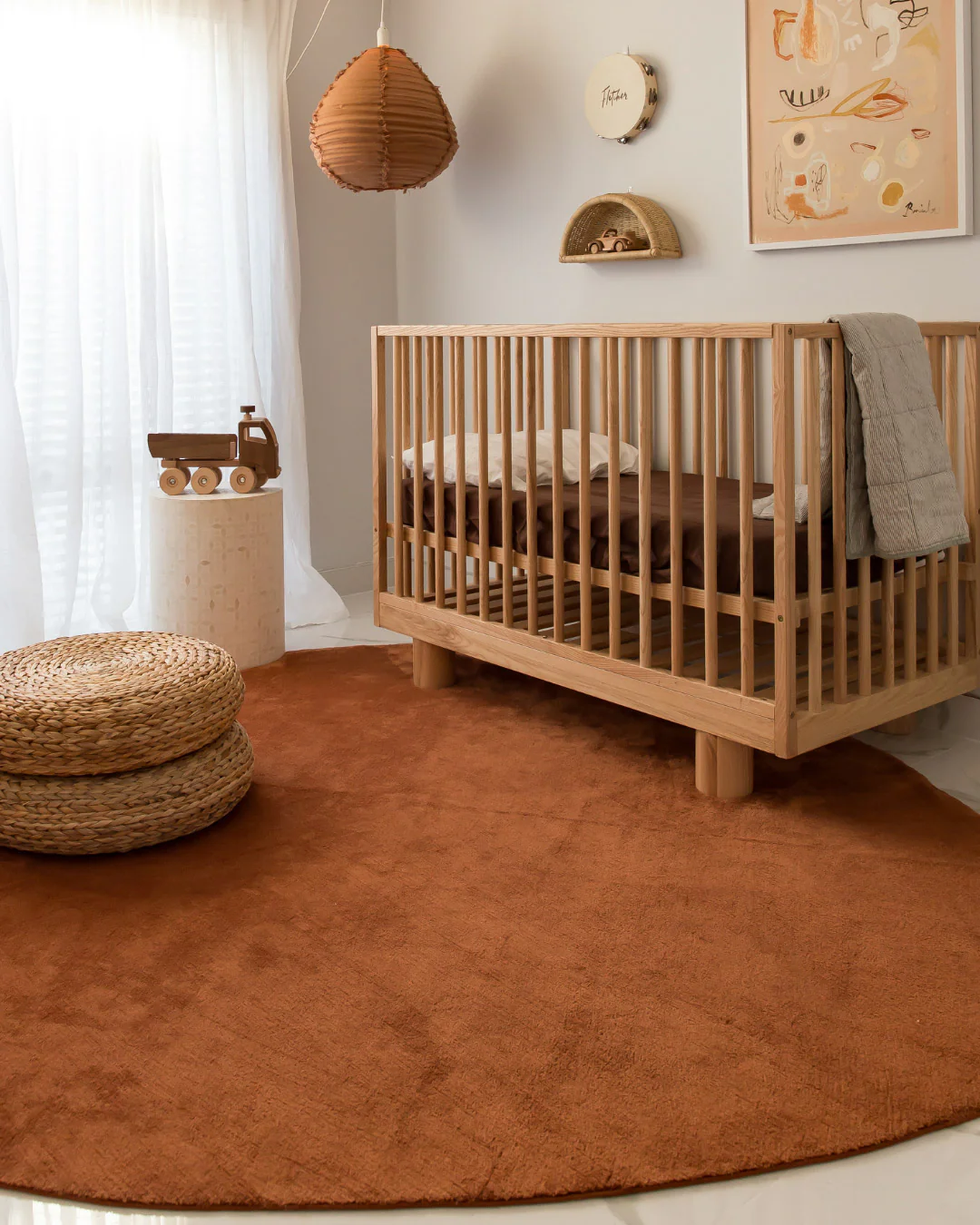 Yasha Terracotta Brown Irregular Round Washable Rug - Image 2