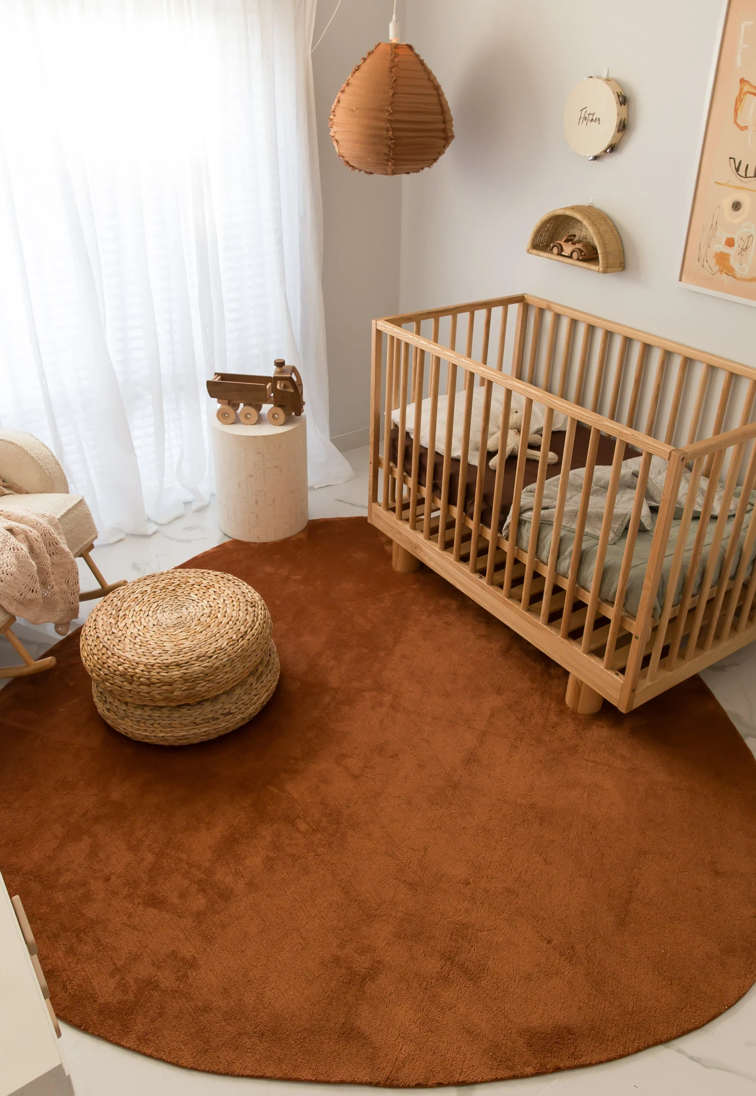 Yasha Terracotta Brown Irregular Round Washable Rug - Image 3