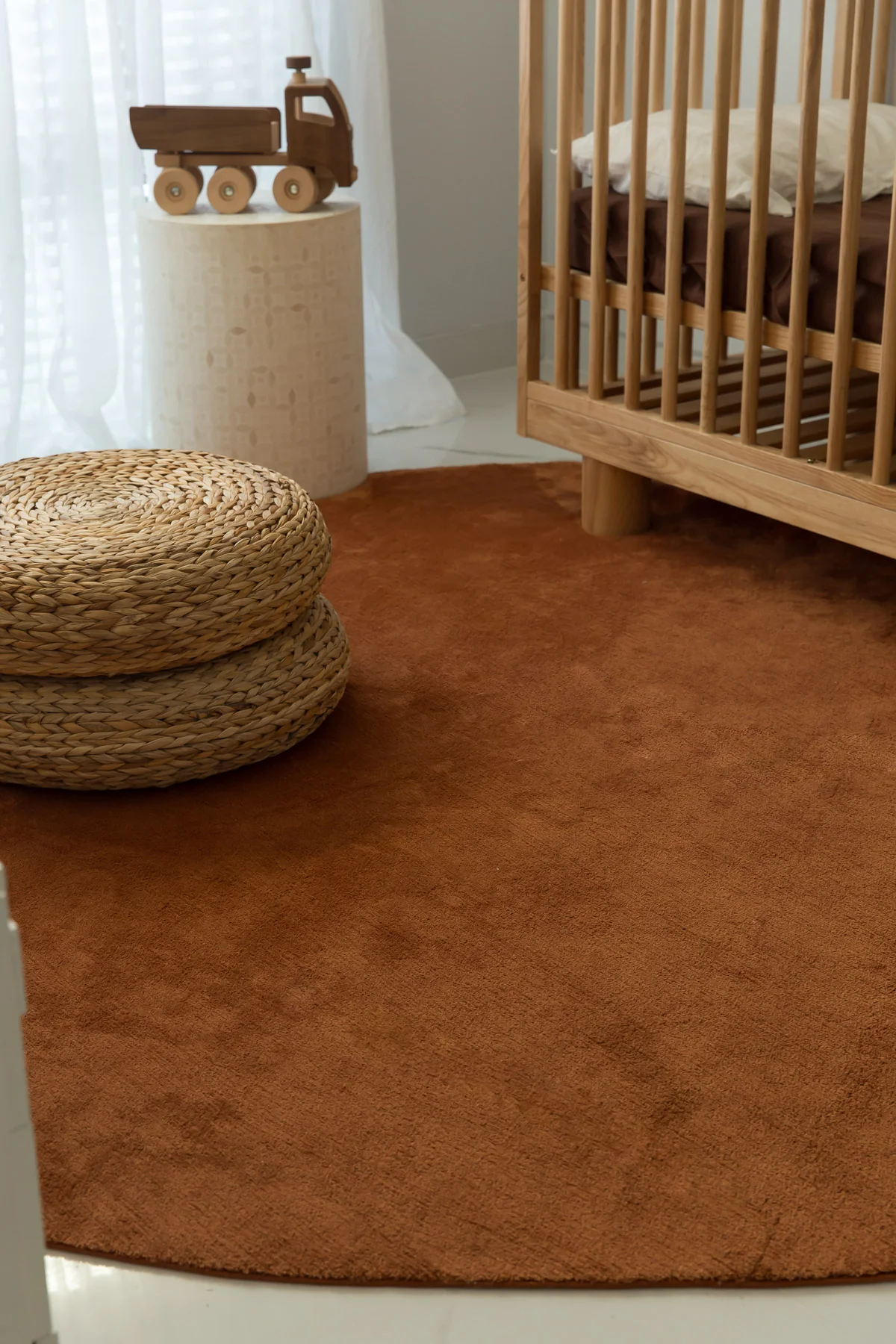 Yasha Terracotta Brown Irregular Round Washable Rug - Image 4