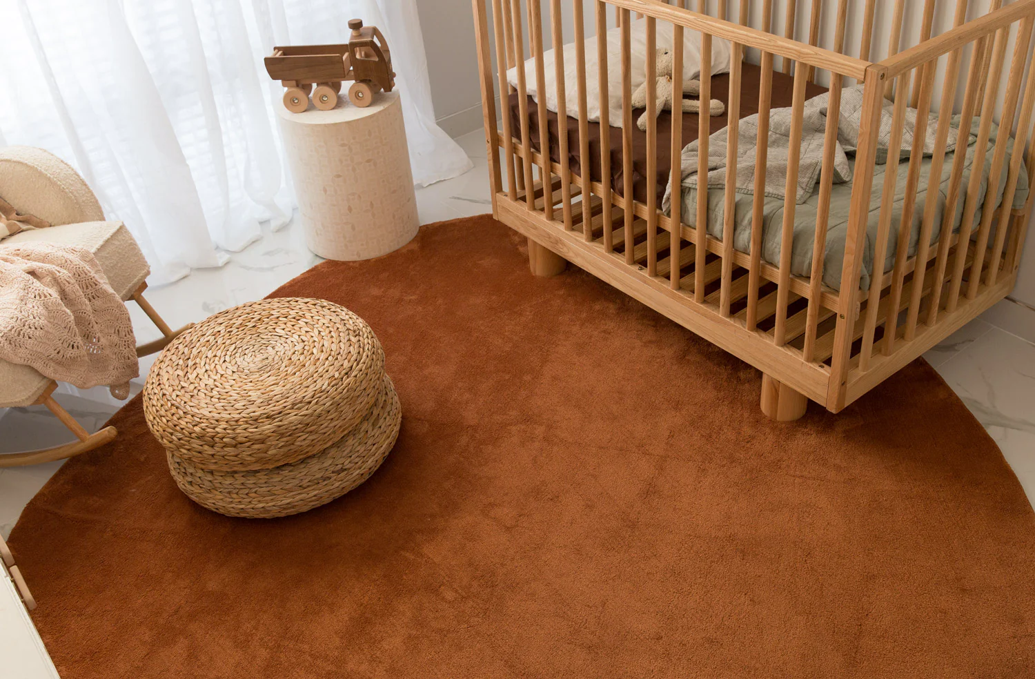 Yasha Terracotta Brown Irregular Round Washable Rug - Image 5