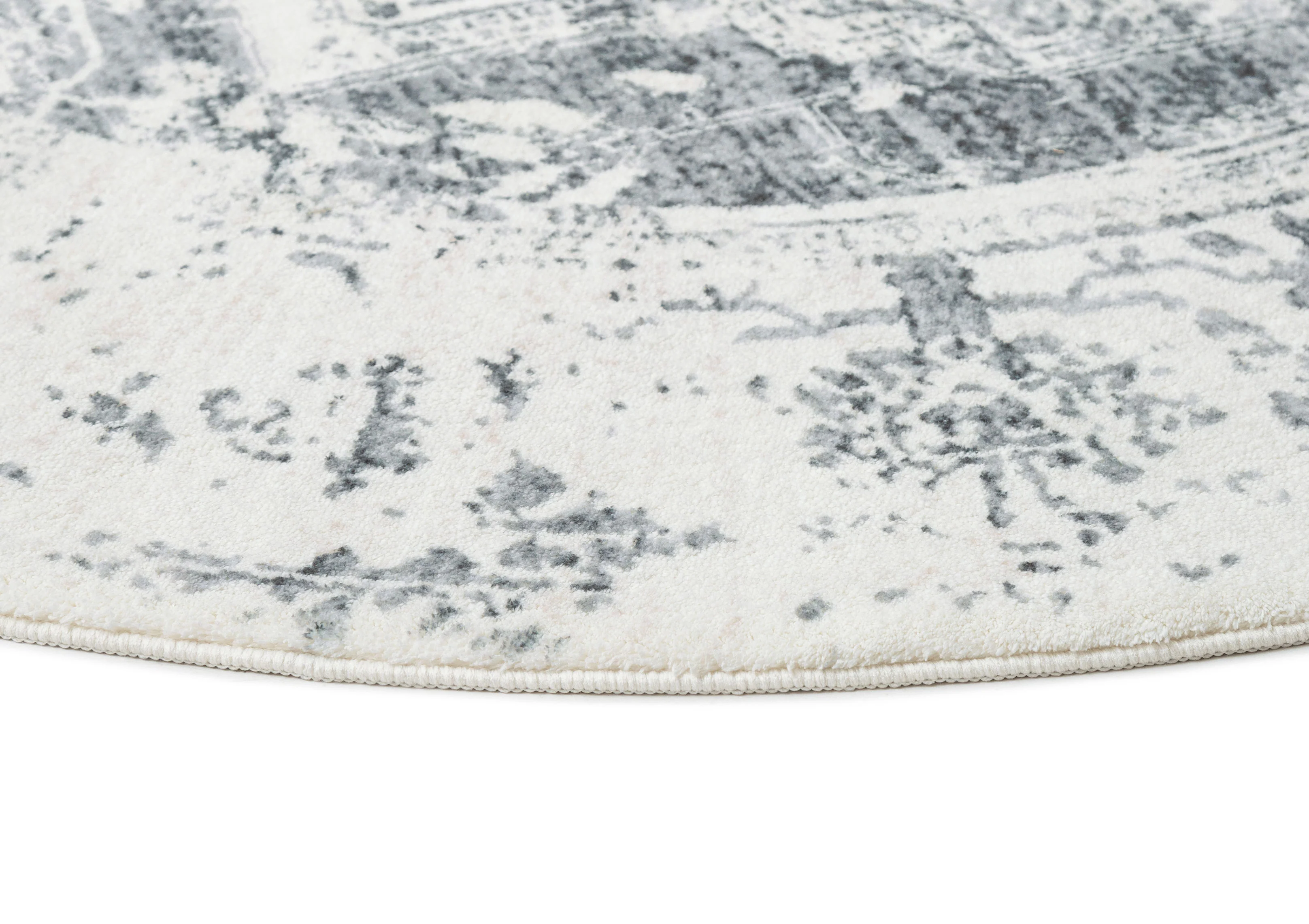 Yelina Cream and Grey Distressed Washable Round Rug - Image 7
