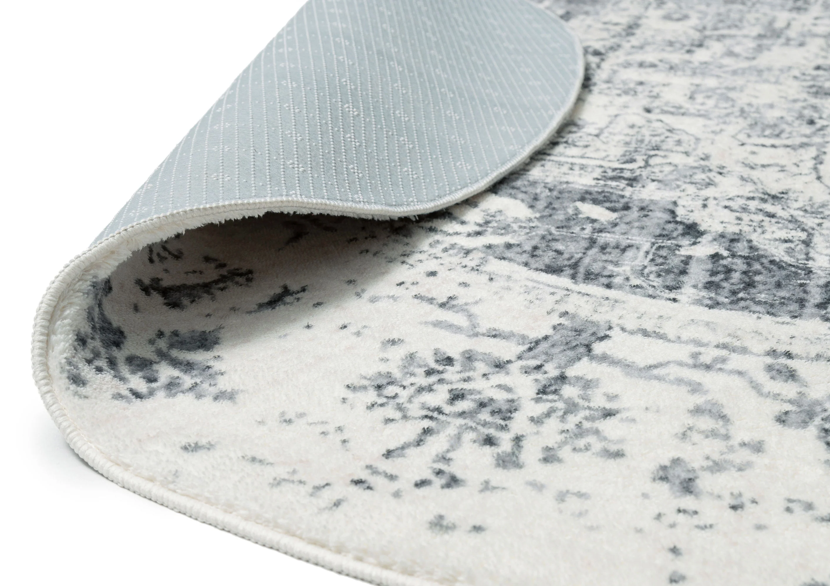 Yelina Cream and Grey Distressed Washable Round Rug - Image 8