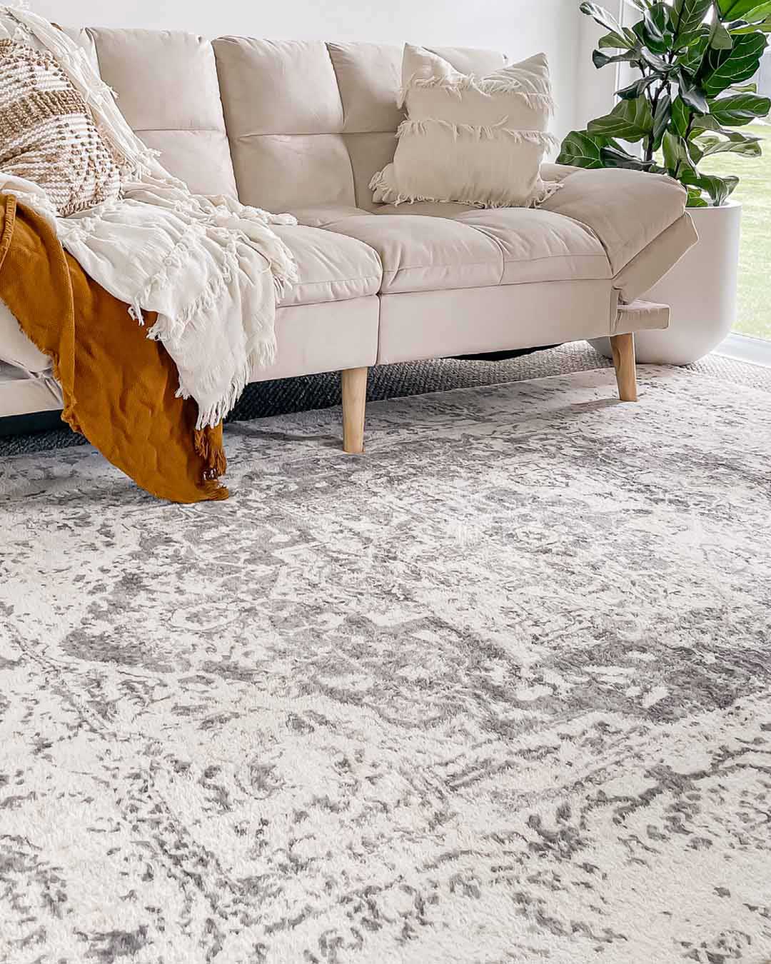 Yelina Cream and Grey Distressed Washable Rug - Image 10