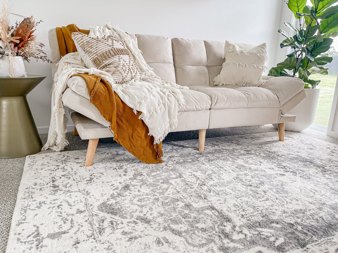Yelina Cream and Grey Distressed Washable Rug - Image 11