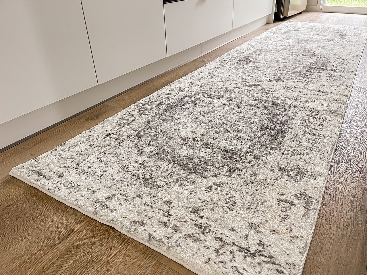 Yelina Cream and Grey Distressed Washable Runner Rug - Image 5