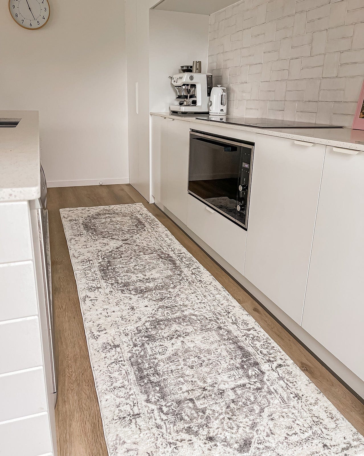 Yelina Cream and Grey Distressed Washable Runner Rug - Image 6