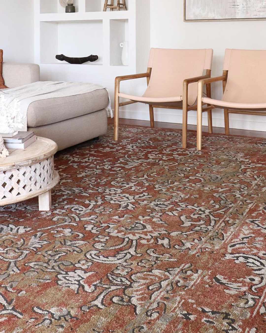 Yolanda Peach Terracotta Transitional Floral Motif Rug - Image 2