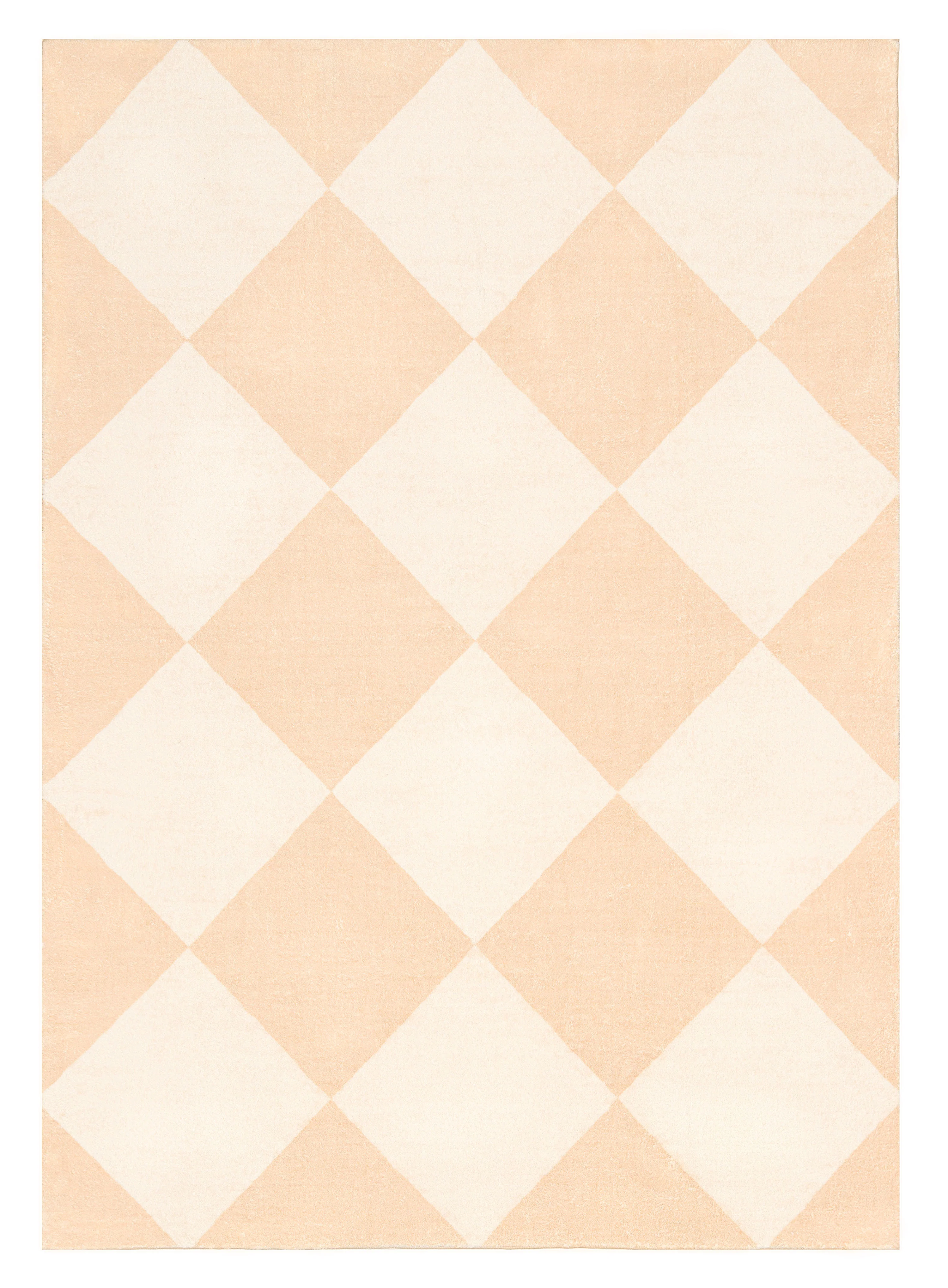 Yumi Peach Cream Checkered Washable Rug