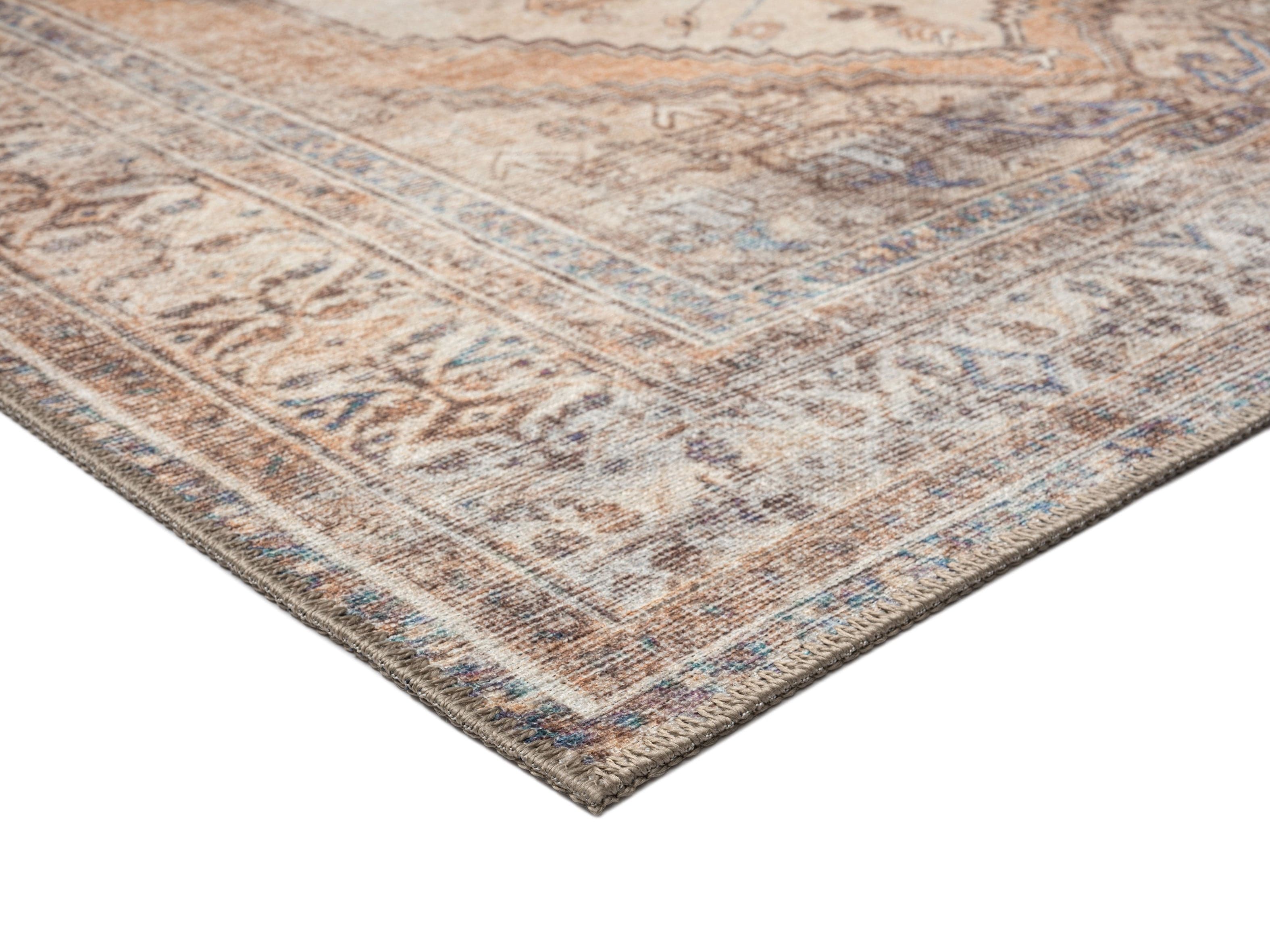 Yvana Brown and Beige Traditional Distressed Washable Rug - Image 6