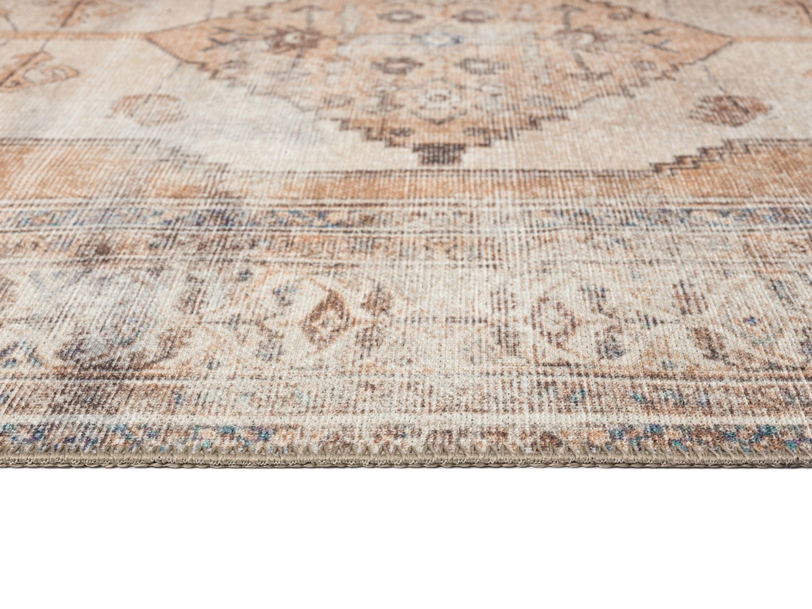 Yvana Brown and Beige Traditional Distressed Washable Rug - Image 7