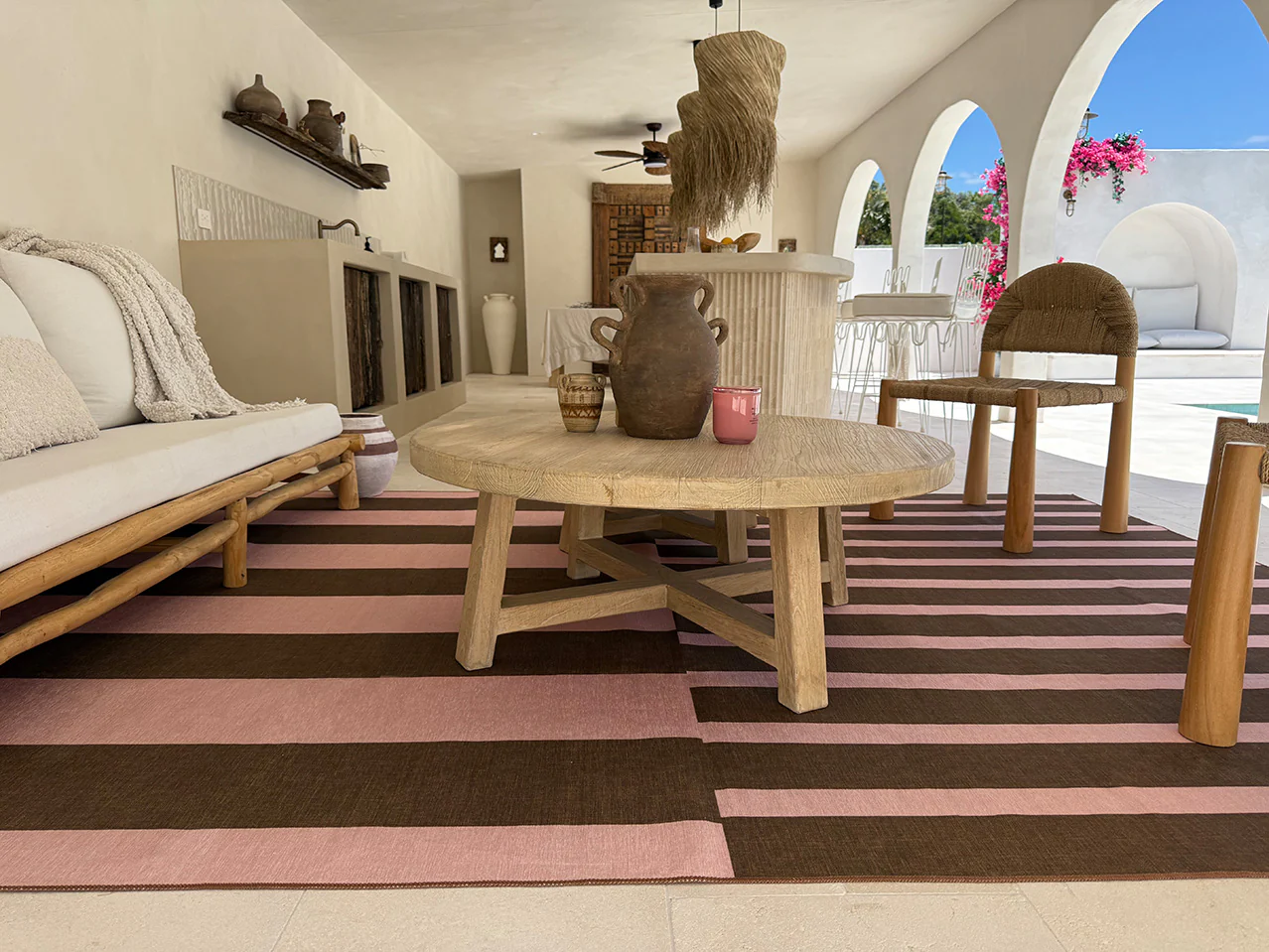 Zahra Taupe and Mocha Striped Indoor Outdoor Rug - Image 5