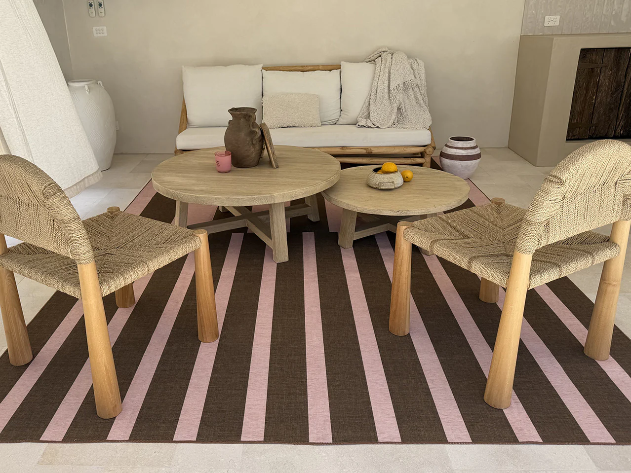 Zahra Taupe and Mocha Striped Indoor Outdoor Rug - Image 6