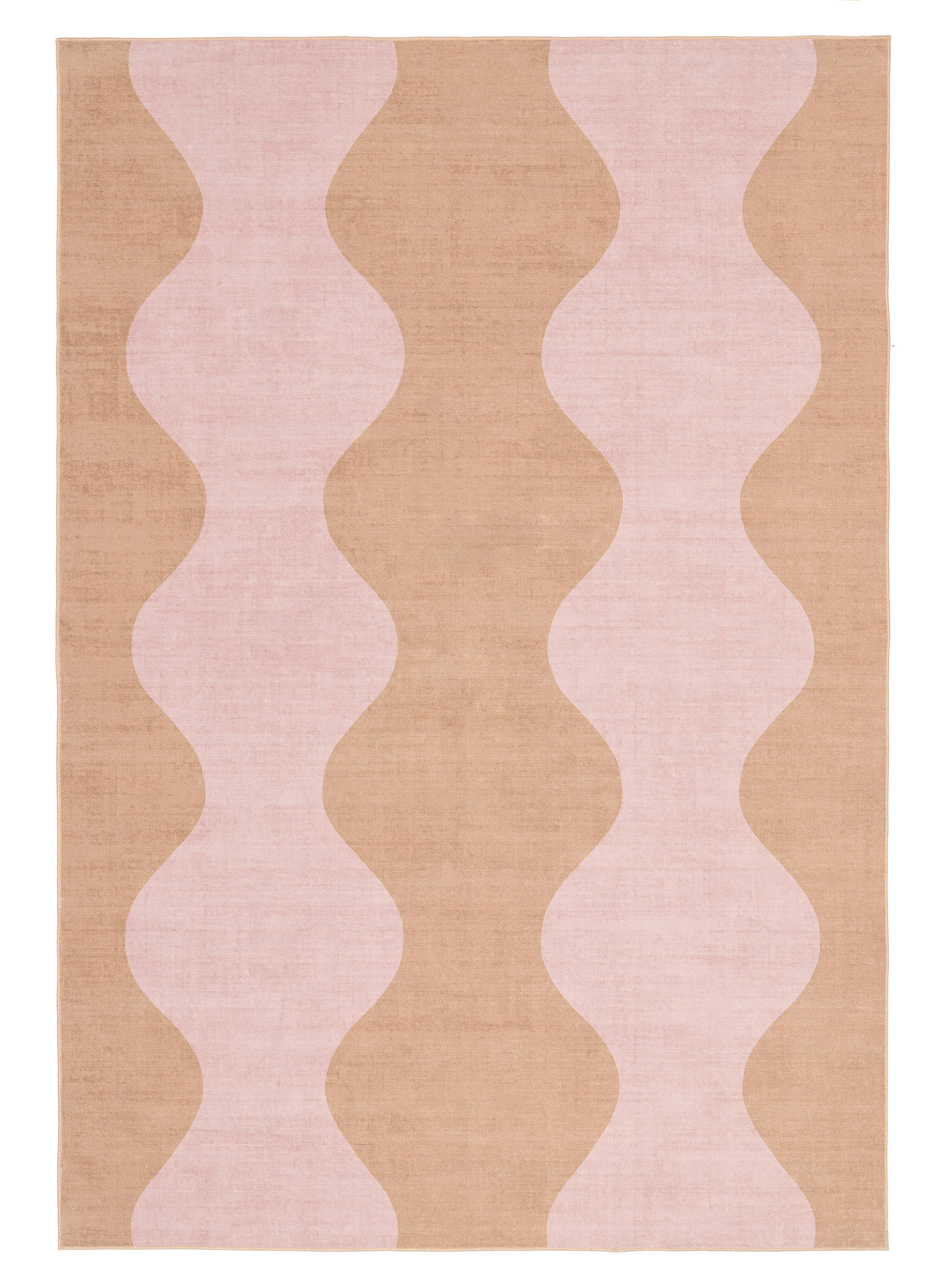 Zamora Beige and Pink Wave Washable Rug