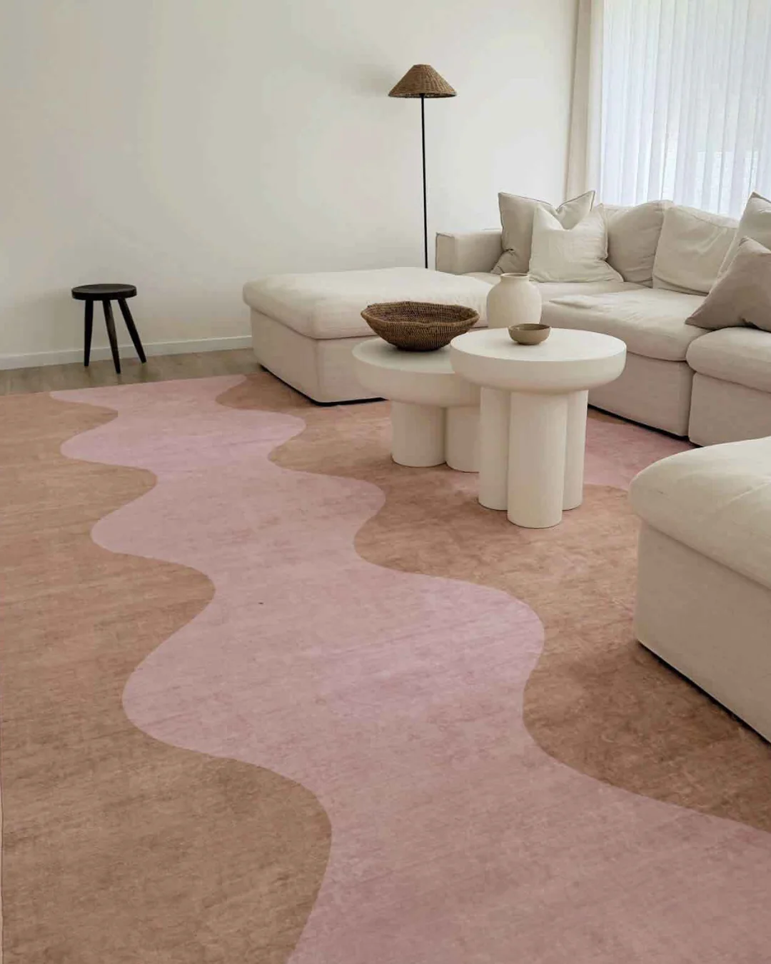 Zamora Beige and Pink Wave Washable Rug - Image 2
