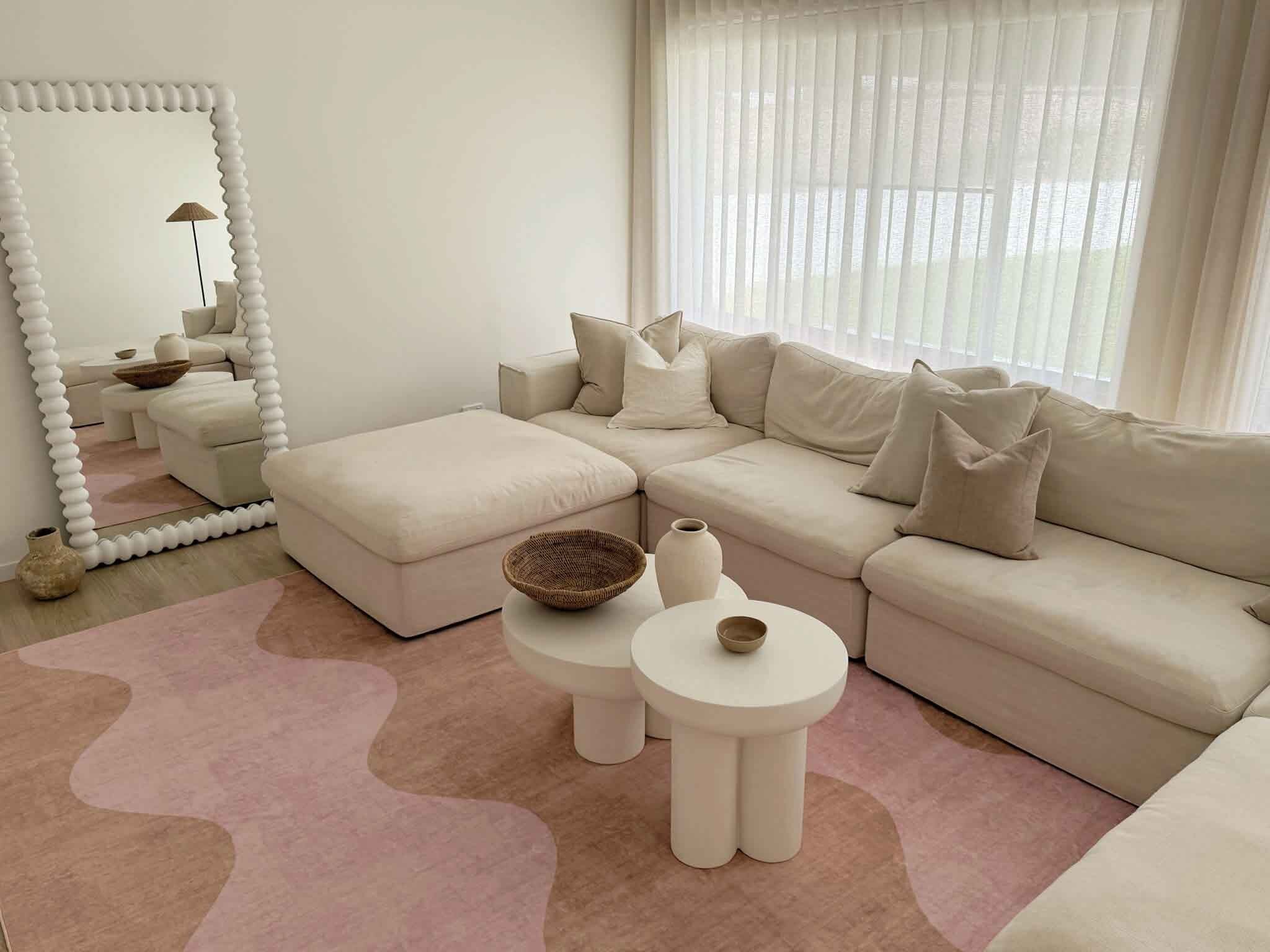 Zamora Beige and Pink Wave Washable Rug - Image 3