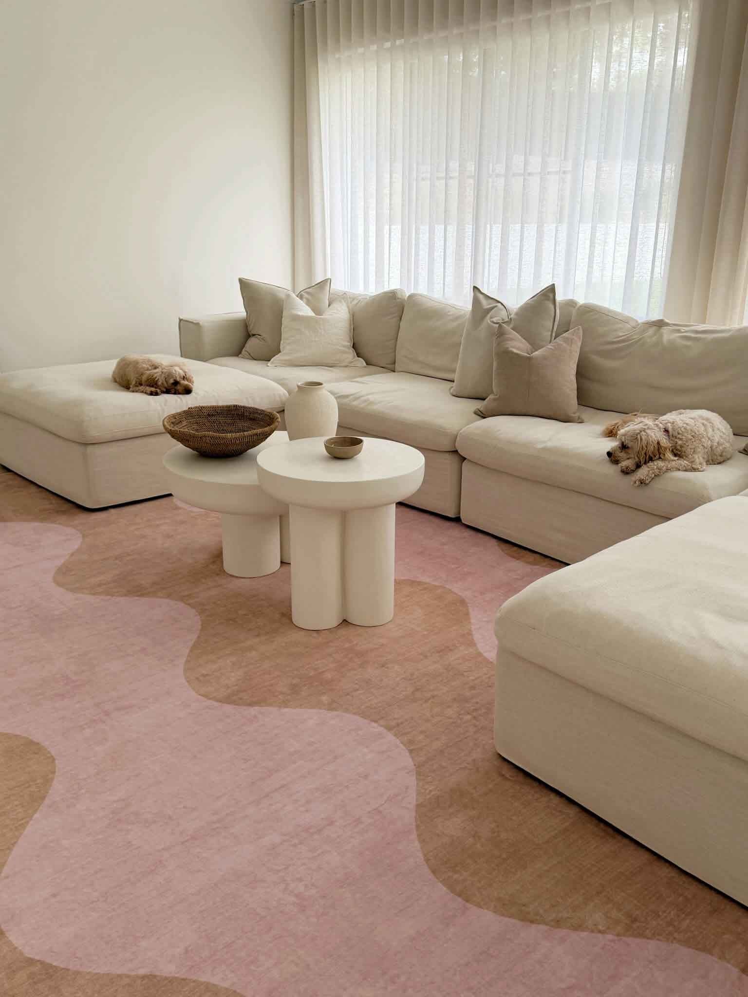 Zamora Beige and Pink Wave Washable Rug - Image 4