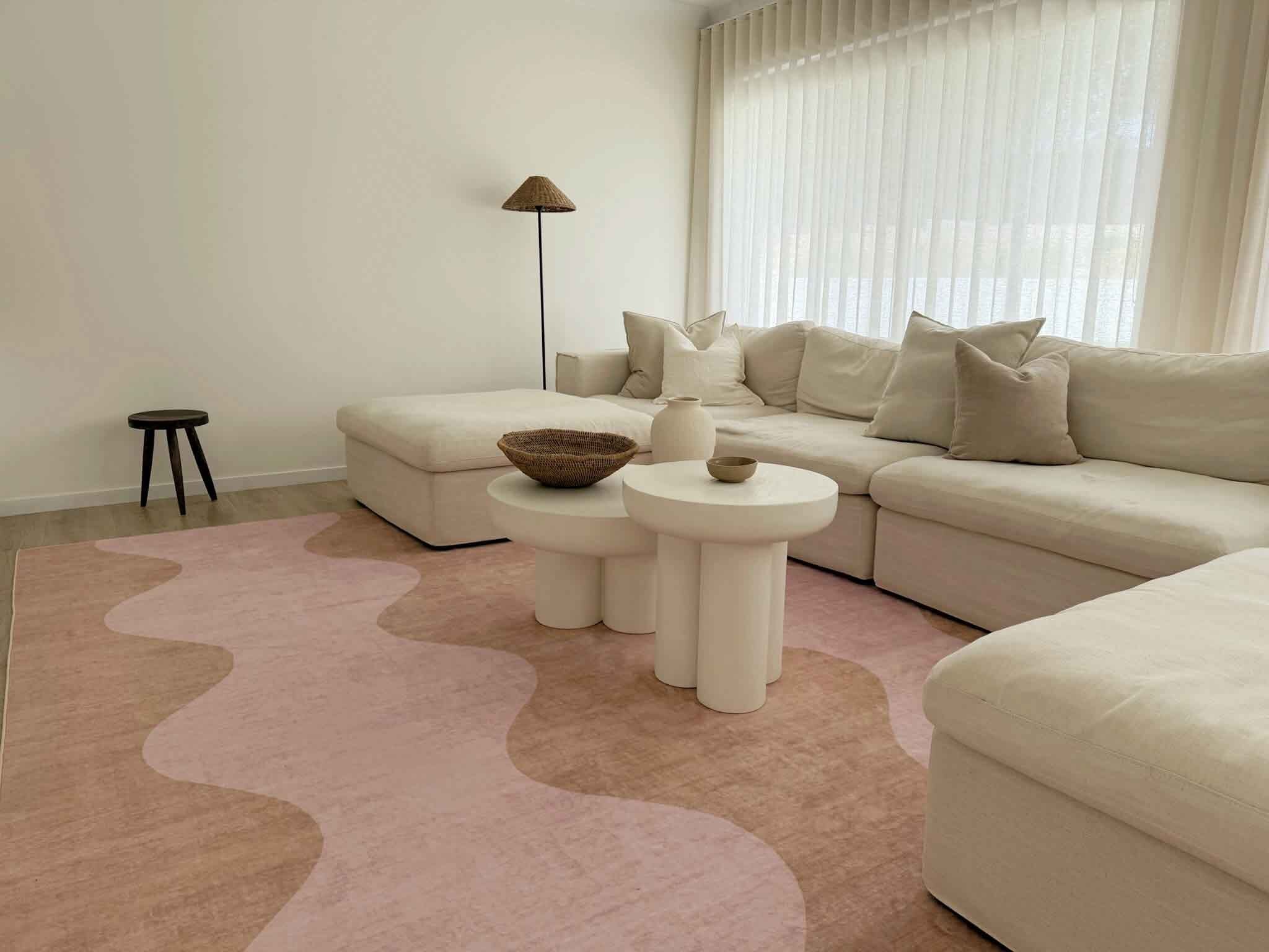 Zamora Beige and Pink Wave Washable Rug - Image 7
