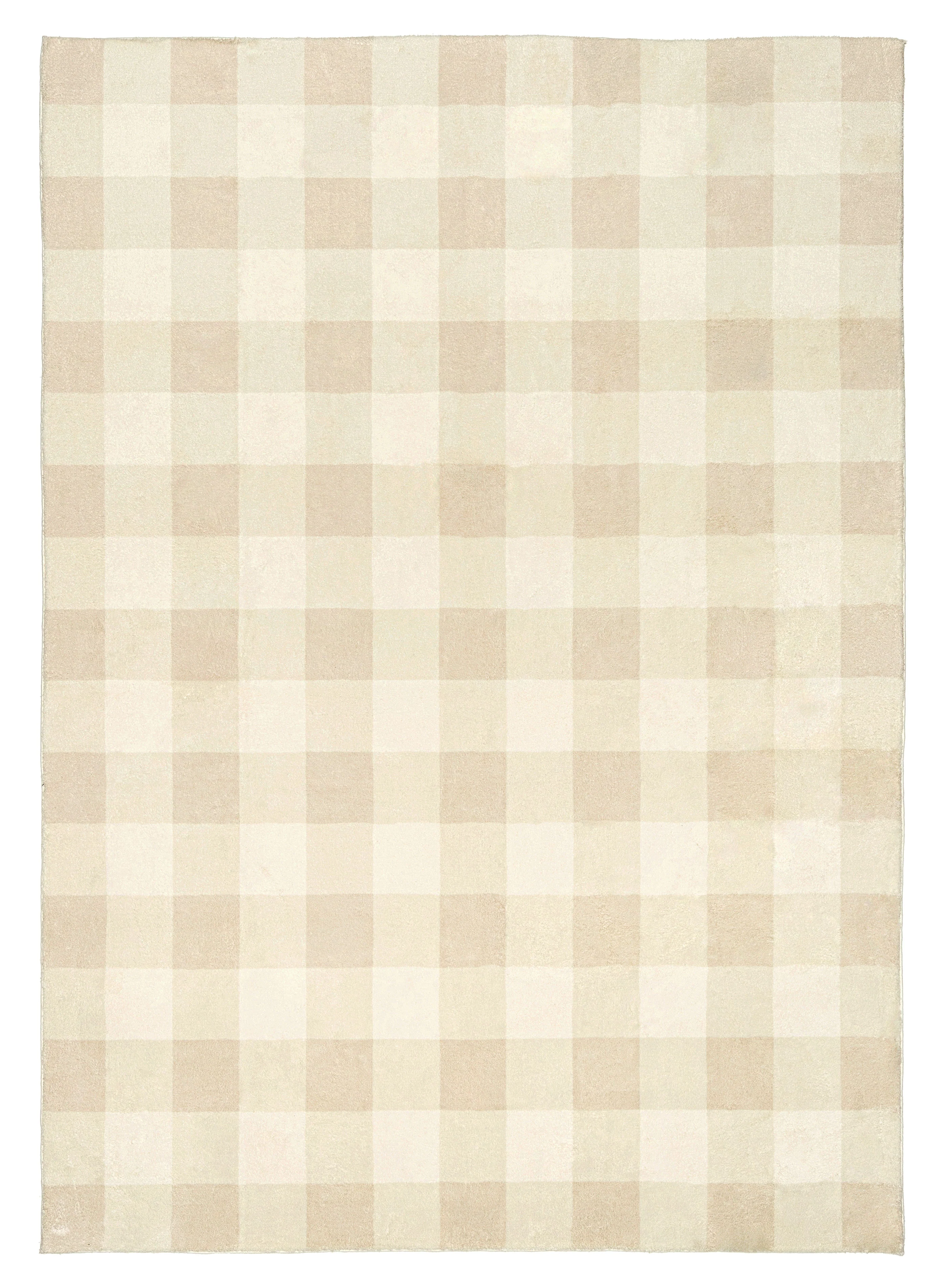 Zira Neutral Beige Gingham Washable Rug